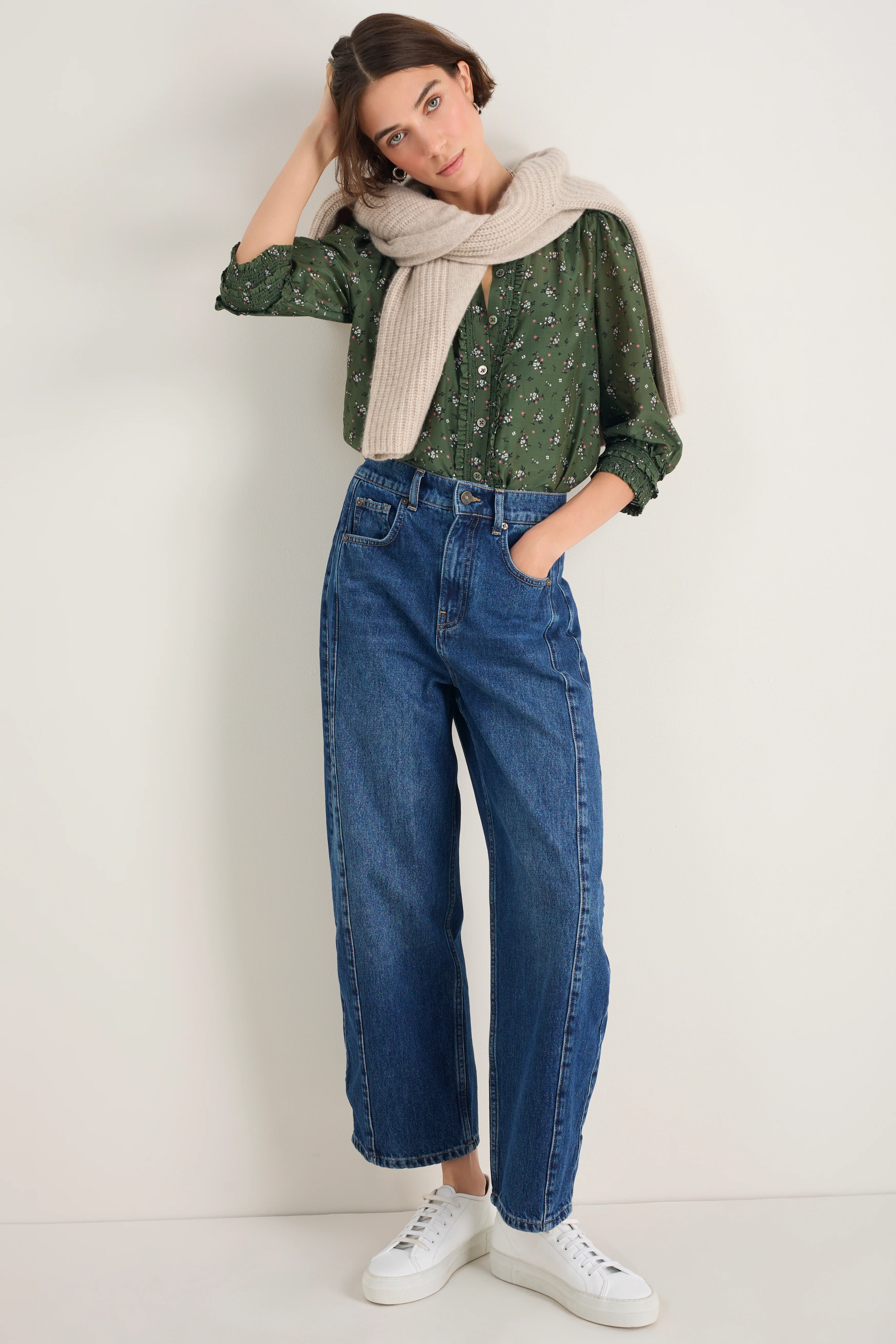 Maeve Silk Blend Blouse - Deep Olive Sprig Floral - Image 6