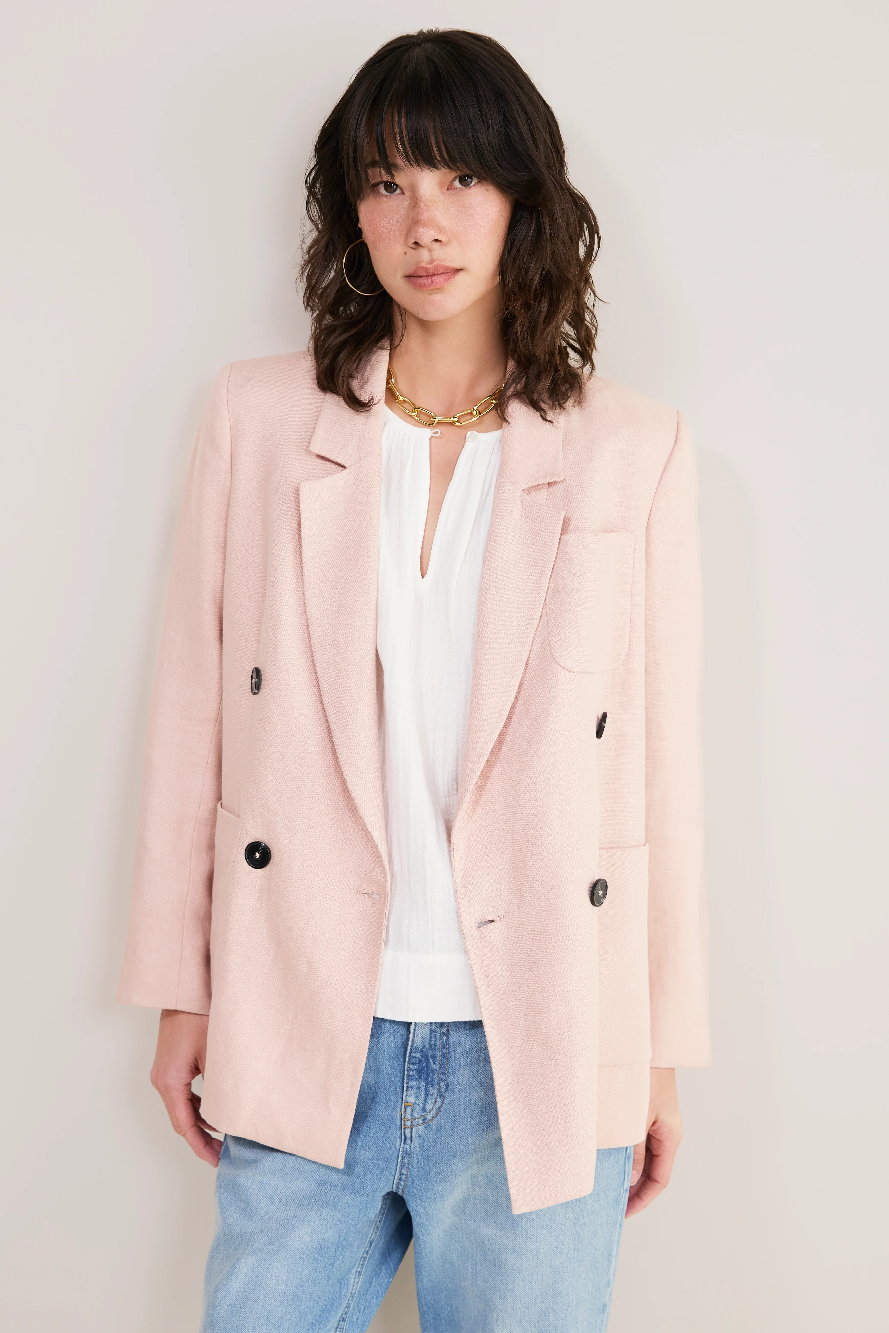 Maisie Double Breasted Blazer - Dusky Pink - Image 3