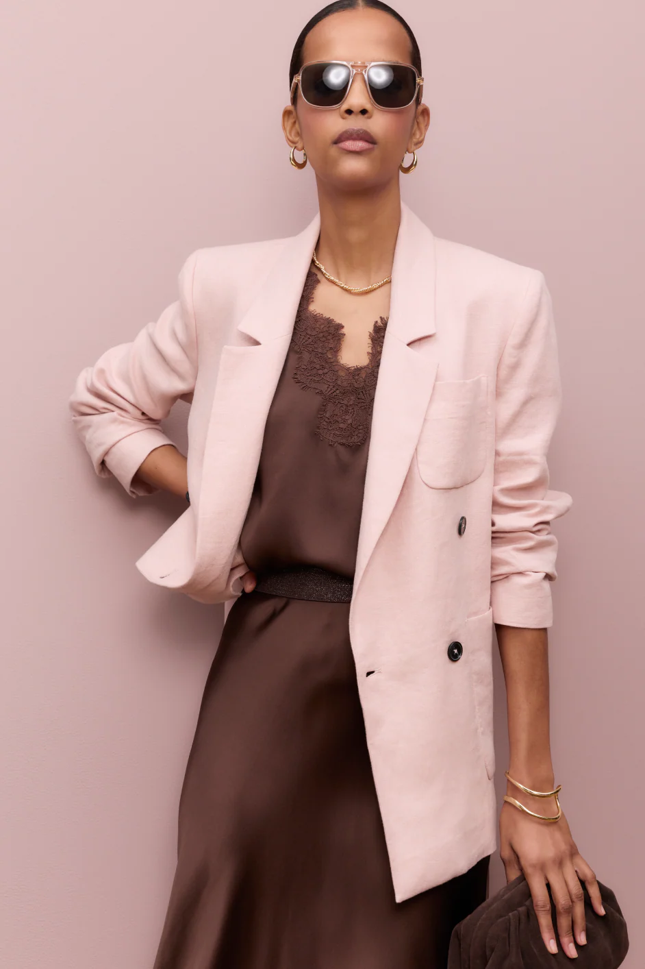 Maisie Double Breasted Blazer - Dusky Pink - Image 8