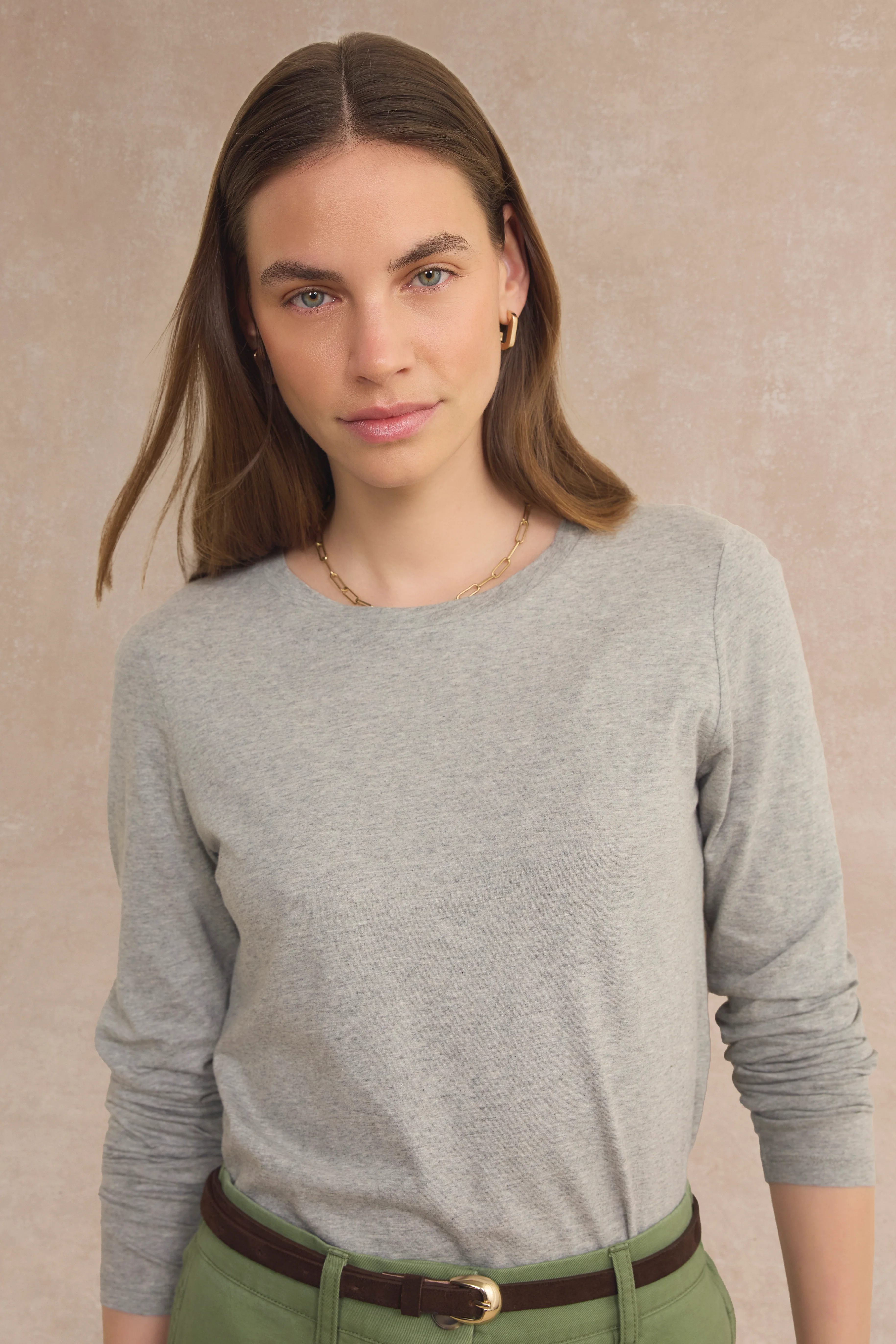 Margo Long Sleeve Jersey Top - Grey Marl - Image 2