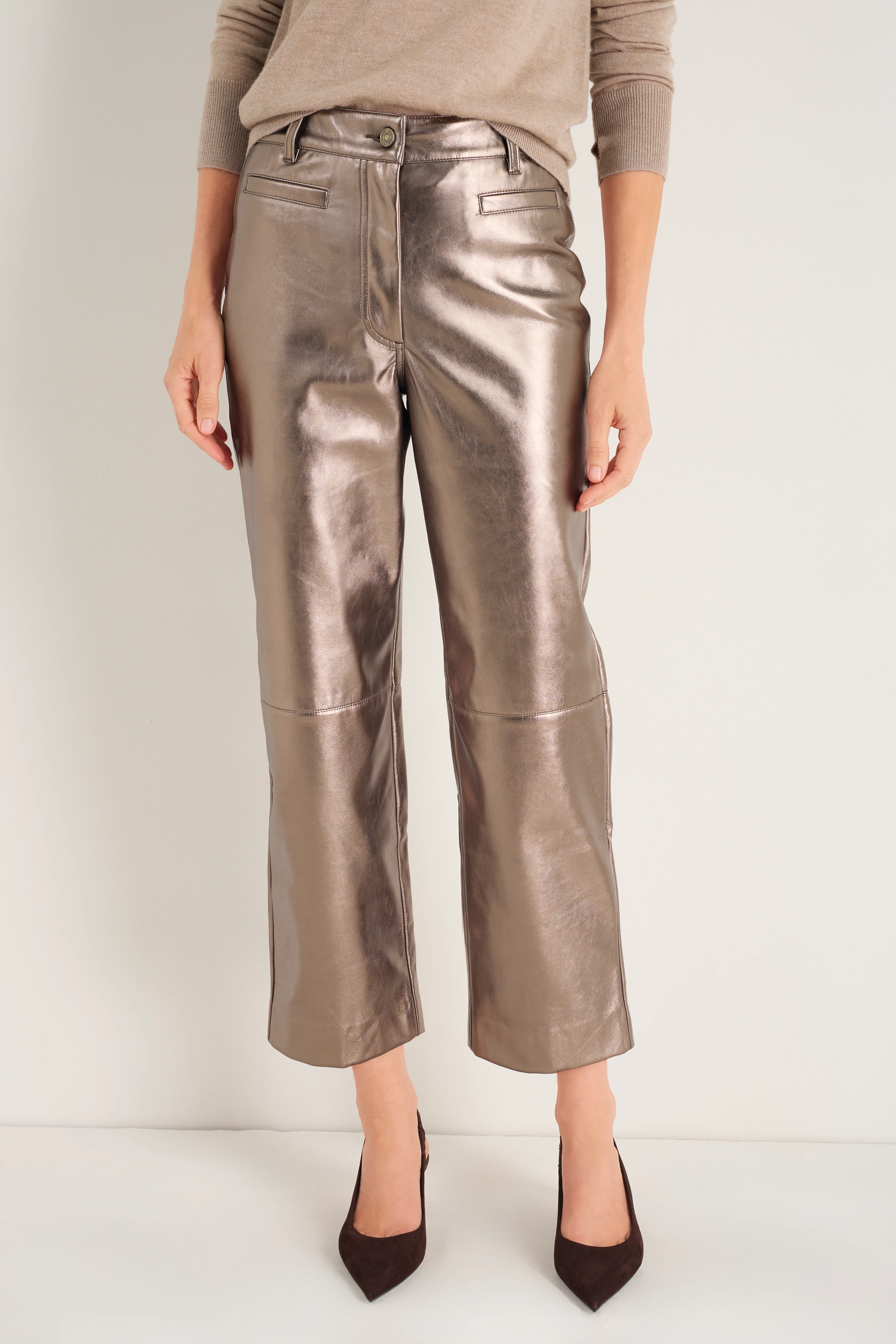 Marianne Faux Leather Trouser - Bronze - Image 3