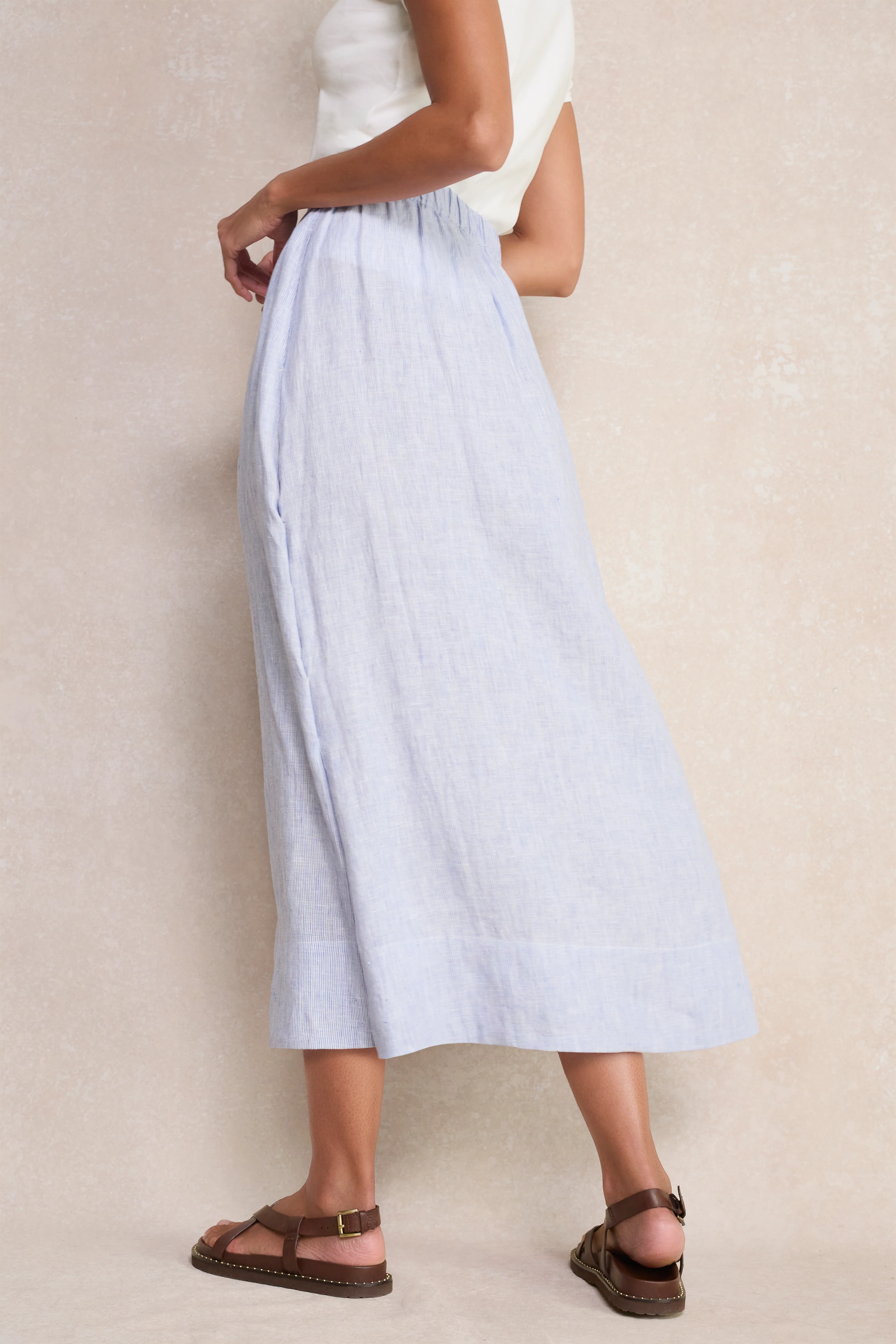 Marina Linen Skirt - Blue/Ivory Stripe - Image 4