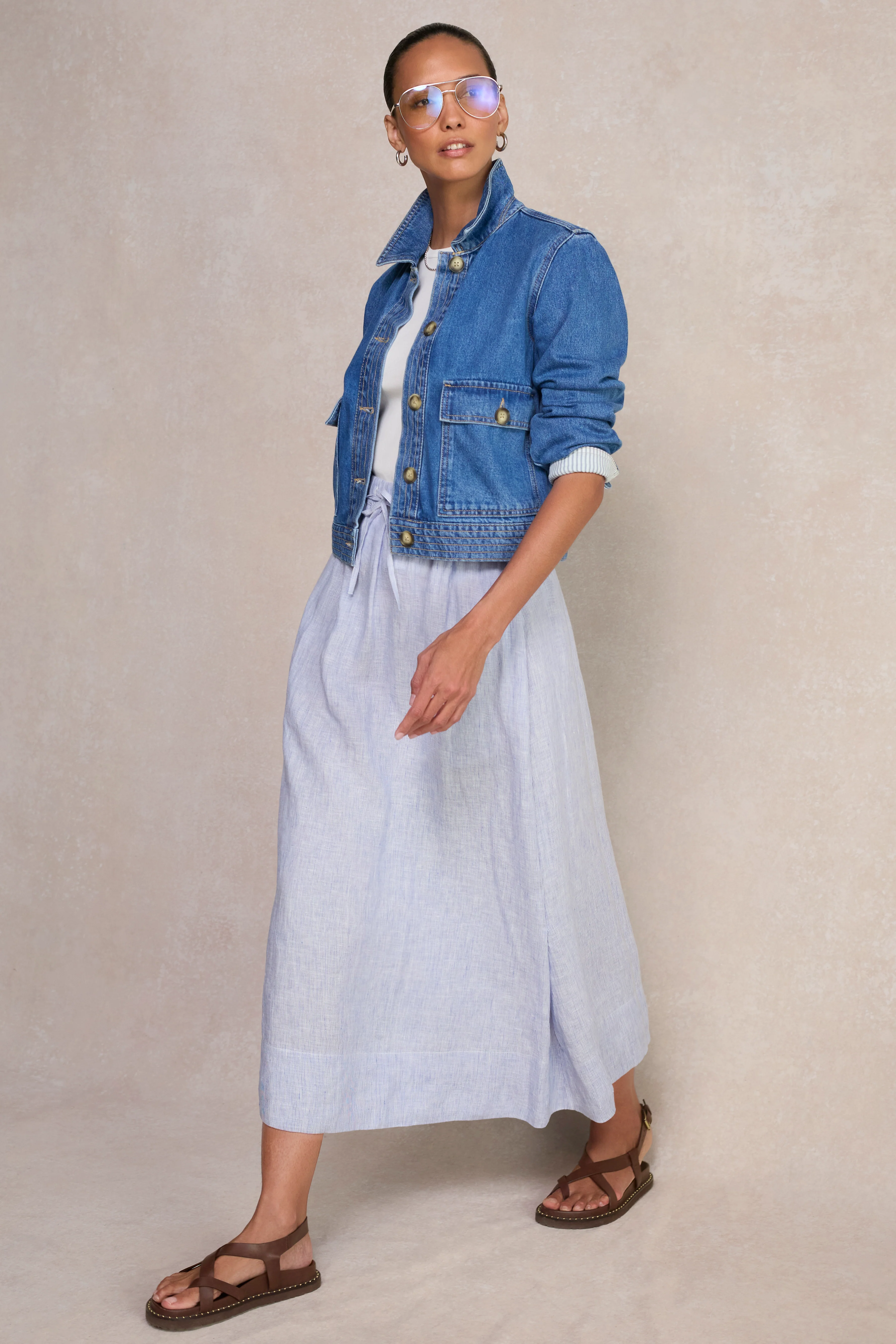 Marina Linen Skirt - Blue/Ivory Stripe - Image 5
