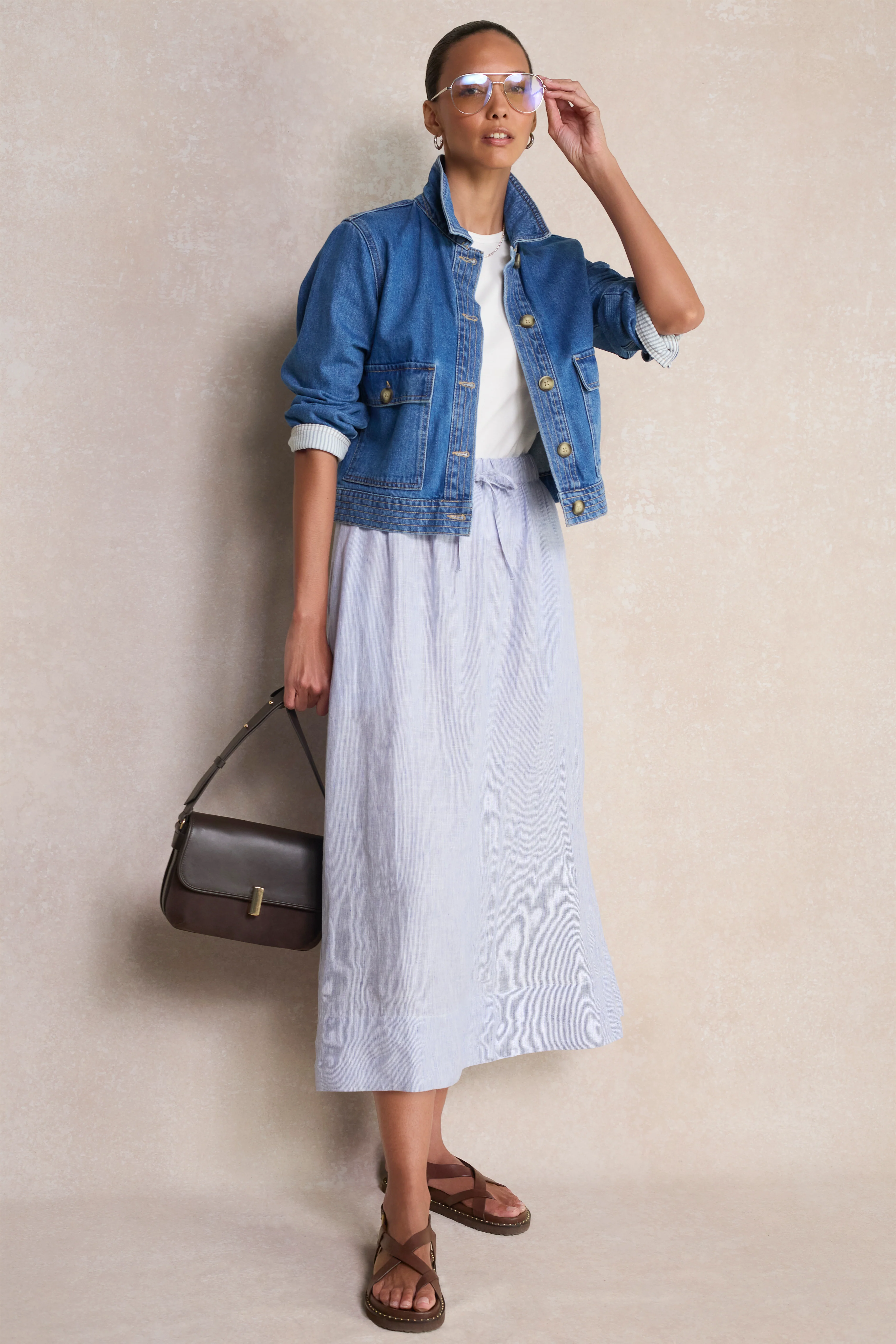 Marina Linen Skirt - Blue/Ivory Stripe - Image 6