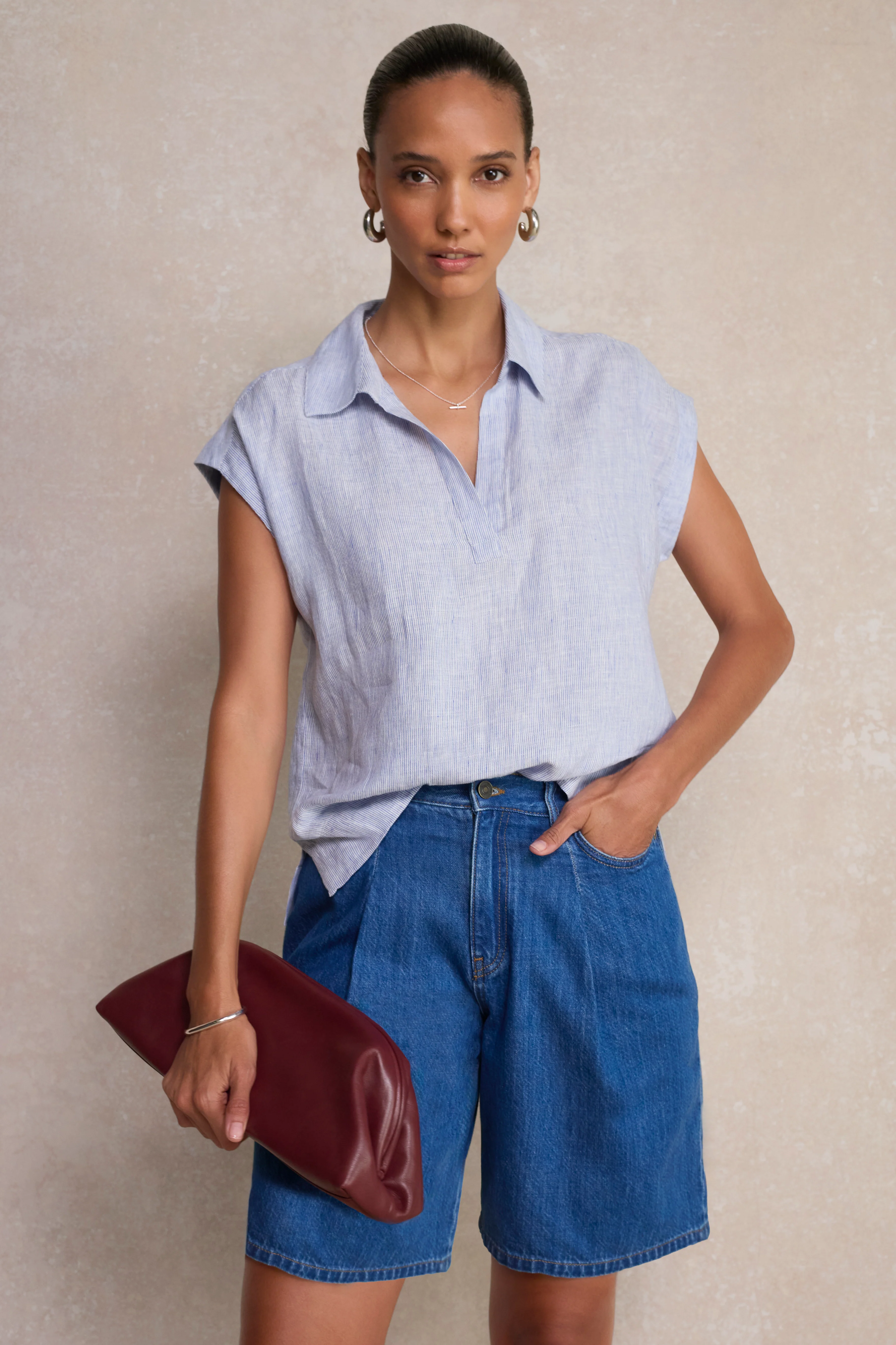 Marina Linen Top - Blue/Ivory Stripe - Image 4