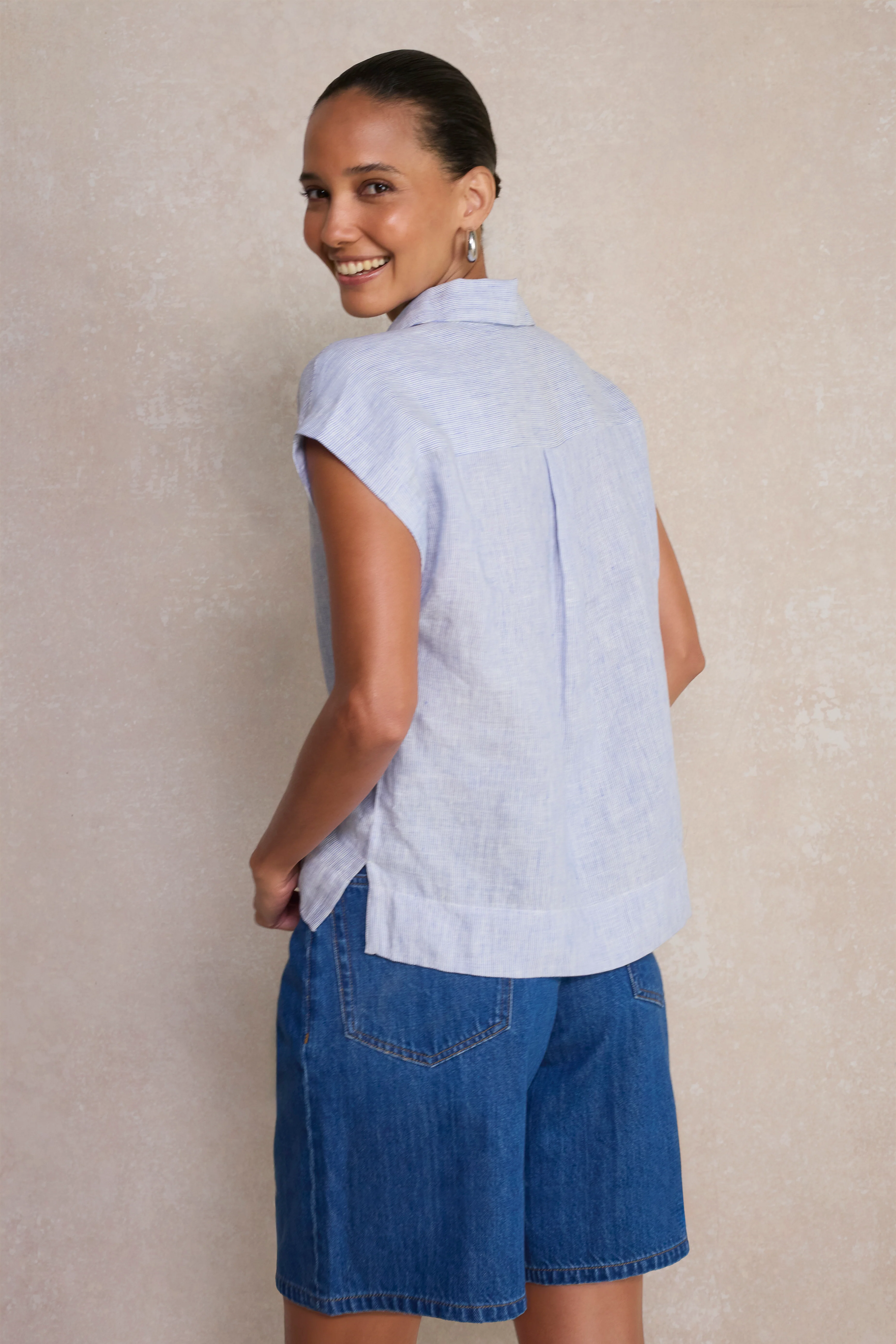 Marina Linen Top - Blue/Ivory Stripe - Image 7