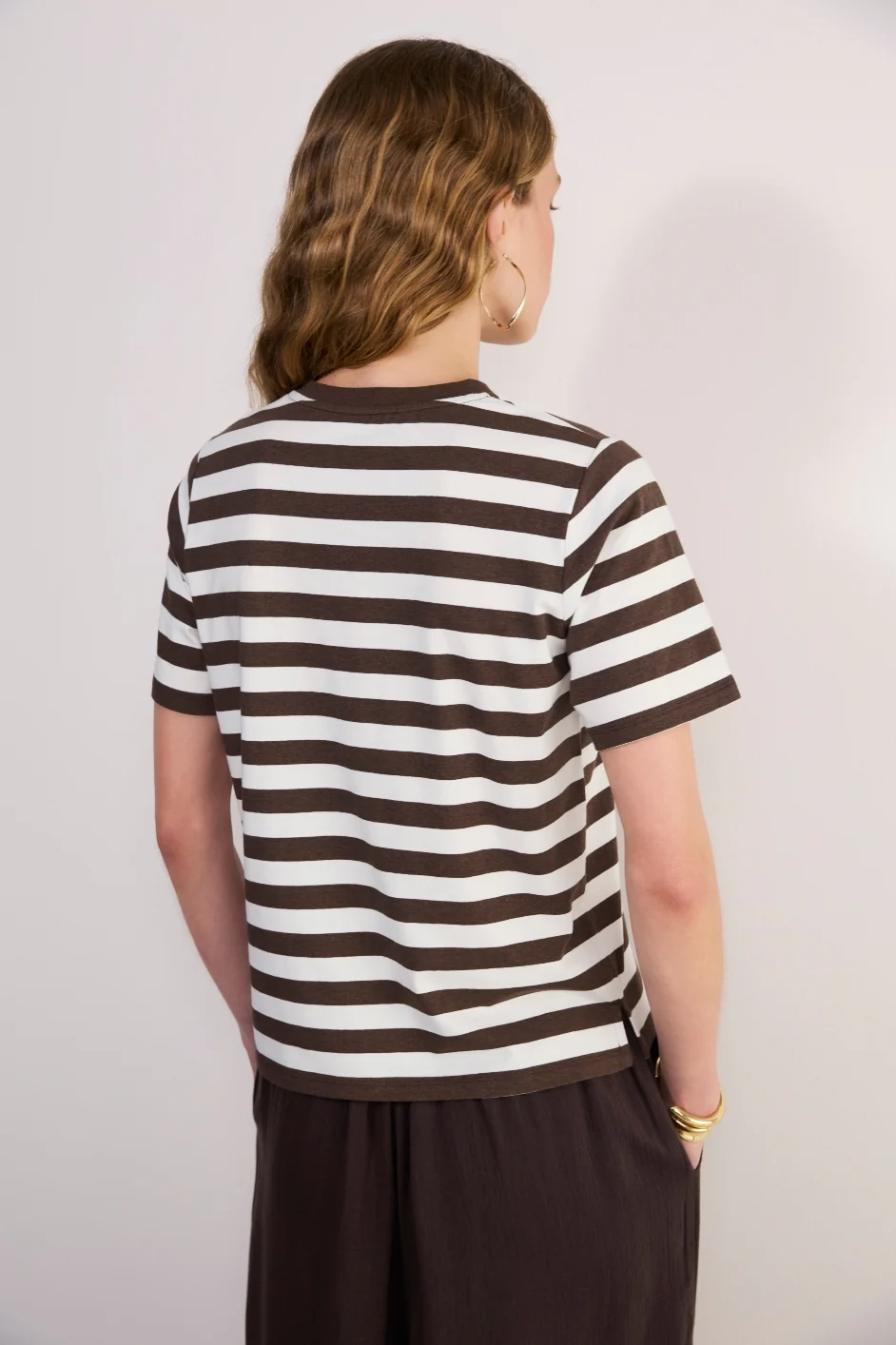 Marley Short Sleeve T-Shirt - Chocolate/Ivory Stripe - Image 4