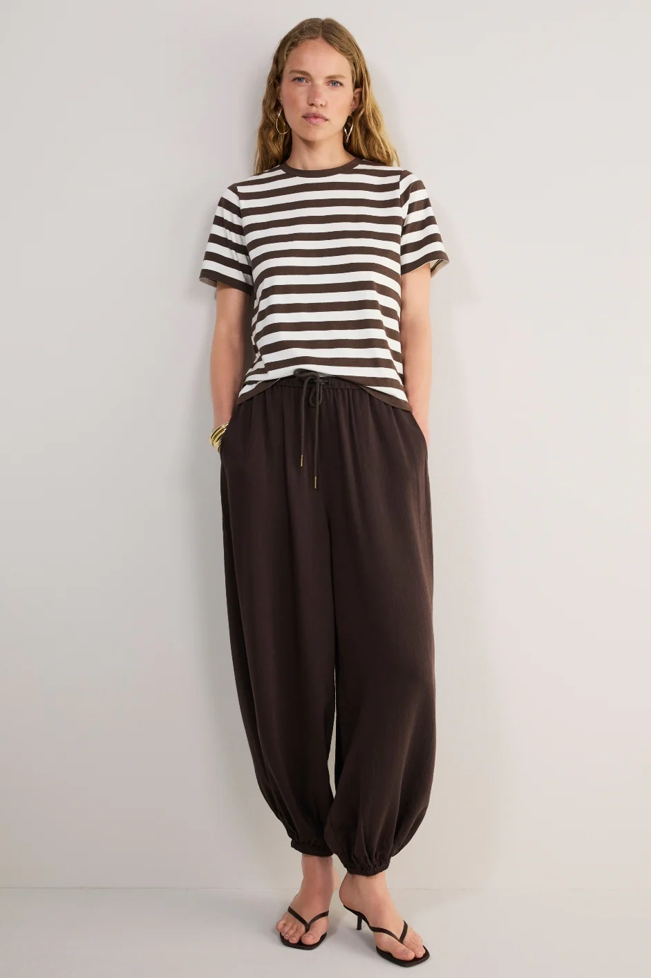 Marley Short Sleeve T-Shirt - Chocolate/Ivory Stripe - Image 6