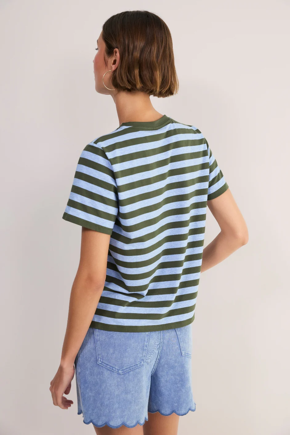 Marley Short Sleeve T-Shirt - Denim Blue/Olive Stripe - Image 3