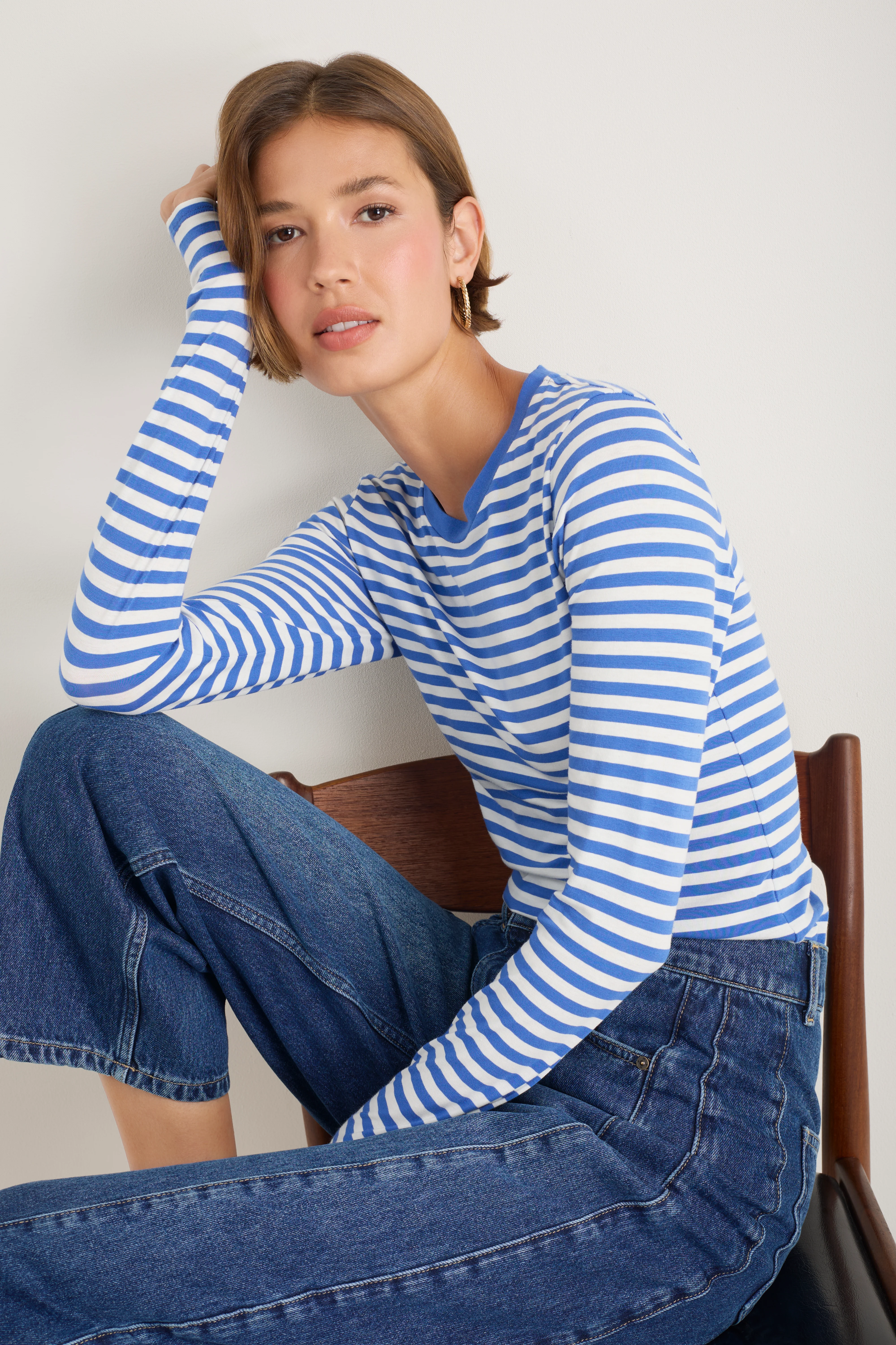 Marnie Long Sleeve Jersey Top - Cobalt/Ivory Stripe - Image 3