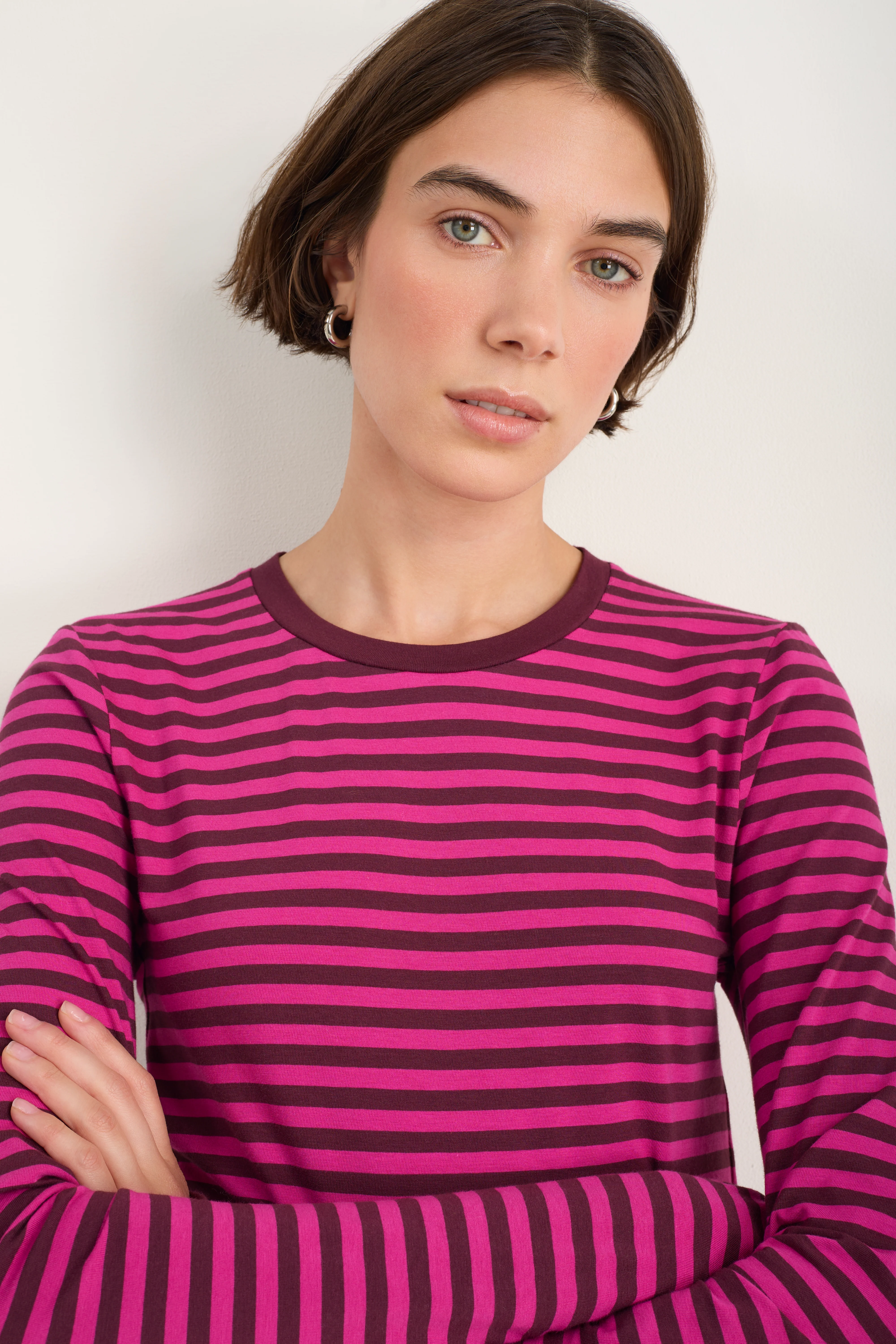 Marnie Long Sleeve Jersey Top - Deep Fig/Pink Stripe - Image 5