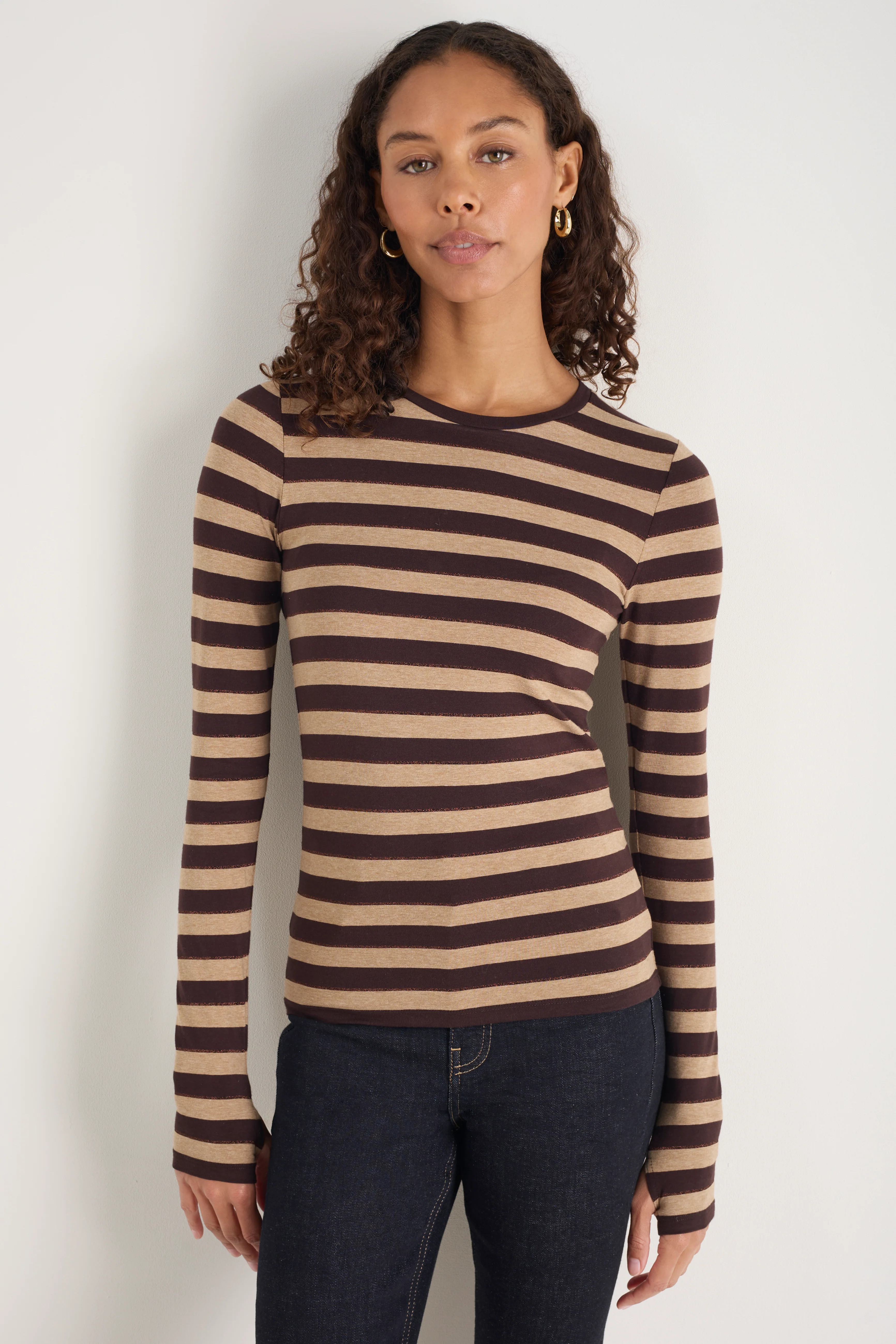 Marnie Long Sleeve Jersey Top - Metallic Stripe - Image 4