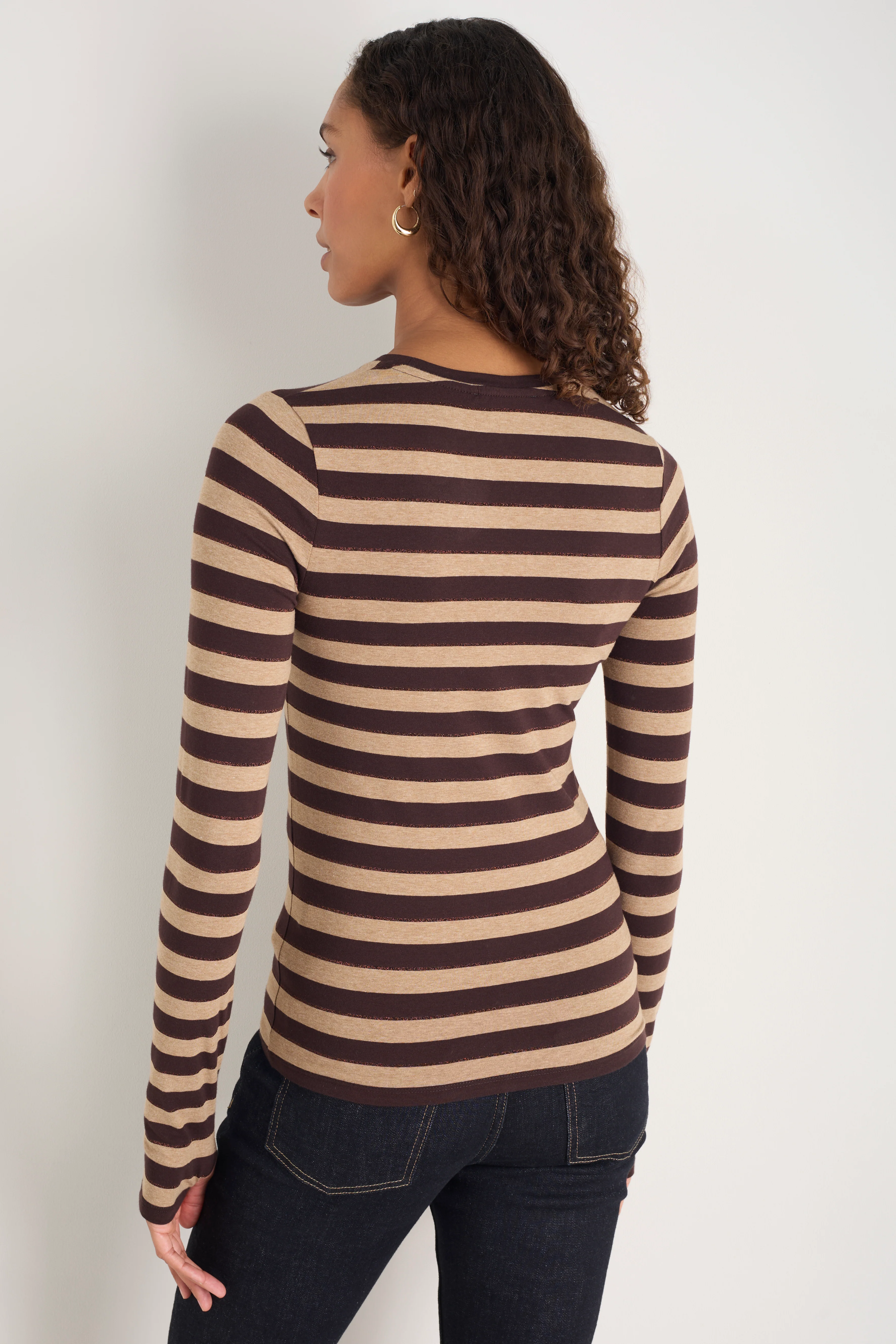 Marnie Long Sleeve Jersey Top - Metallic Stripe - Image 6