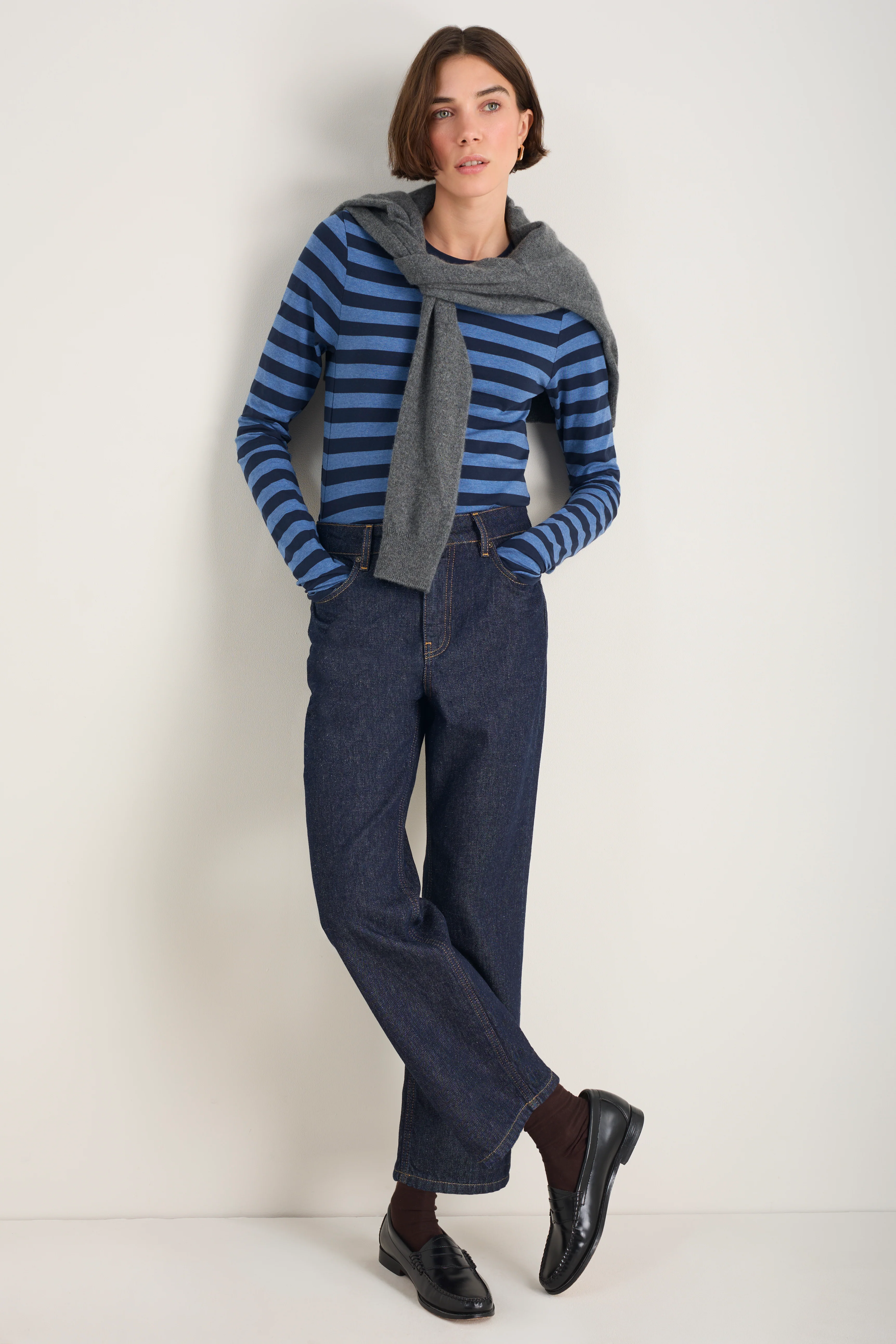 Marnie Long Sleeve Jersey Top - Midnight/Denim Blue Stripe - Image 4