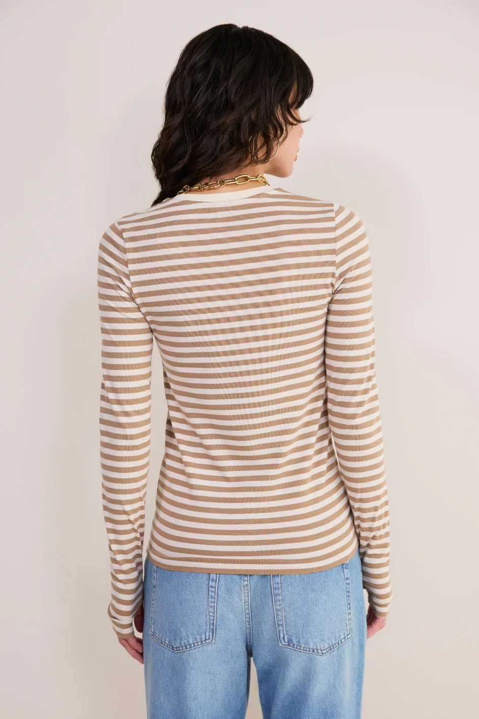 Marnie Long Sleeve Jersey Top - Oat/Ivory Stripe - Image 4