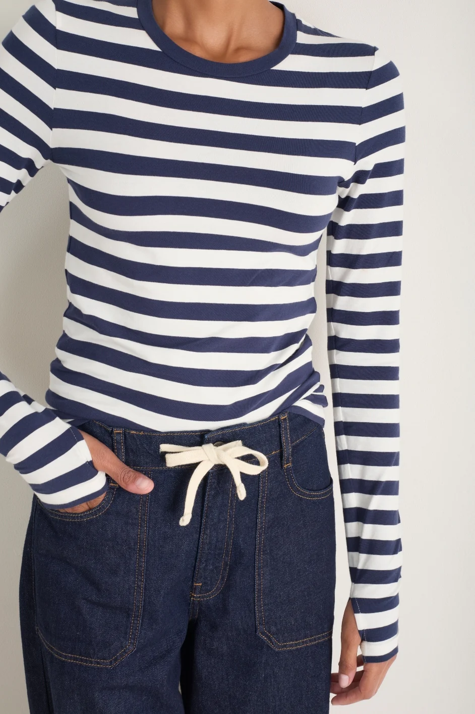 Marnie Long Sleeve Jersey Top - Midnight/Ivory Stripe - Image 4