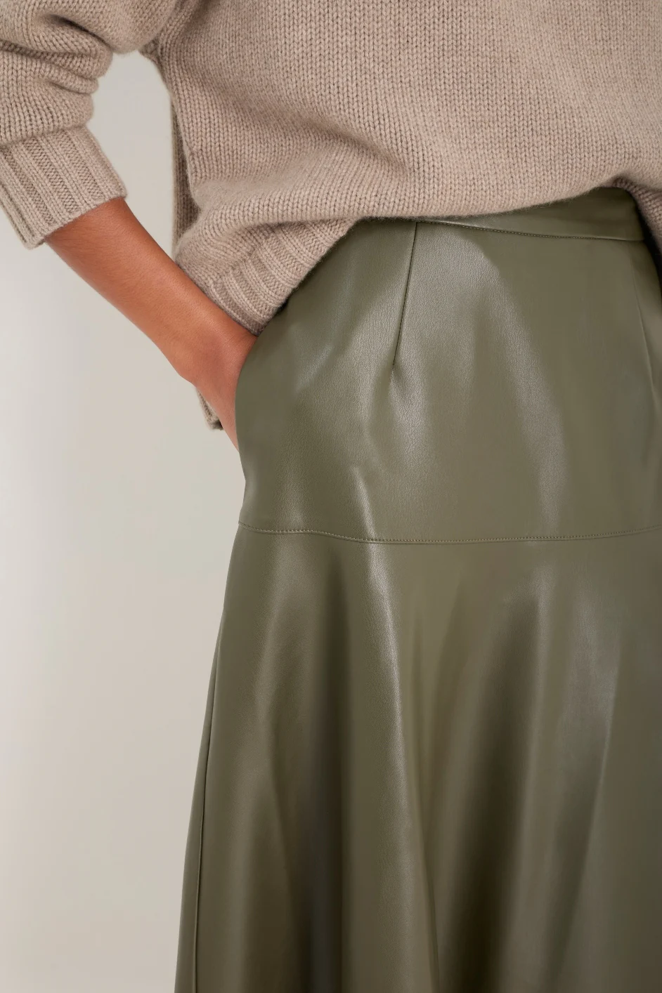 Melina Faux Leather Skirt - Dark Olive - Image 2
