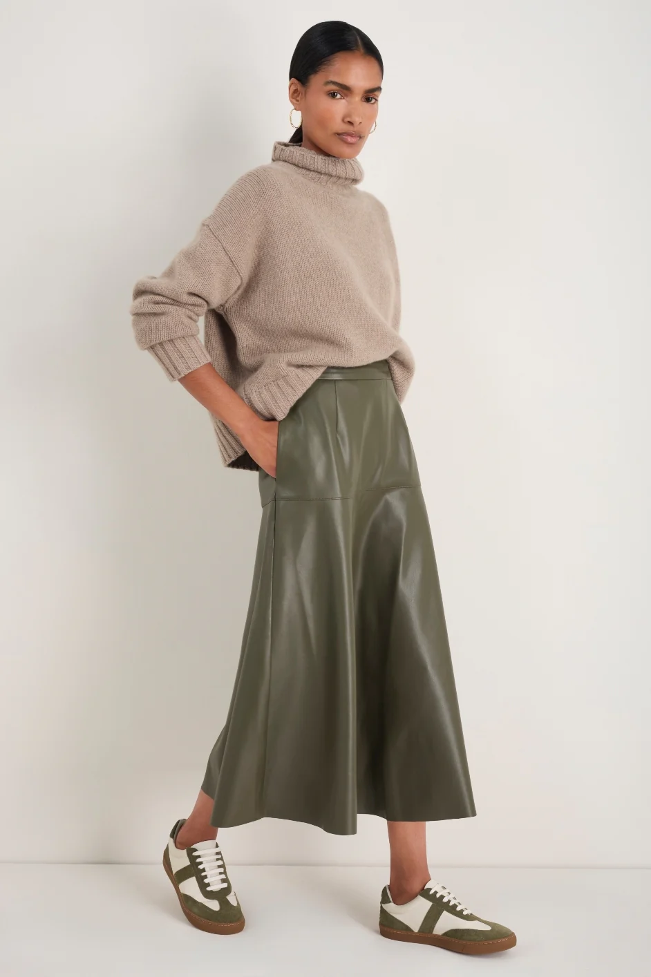 Melina Faux Leather Skirt - Dark Olive - Image 3