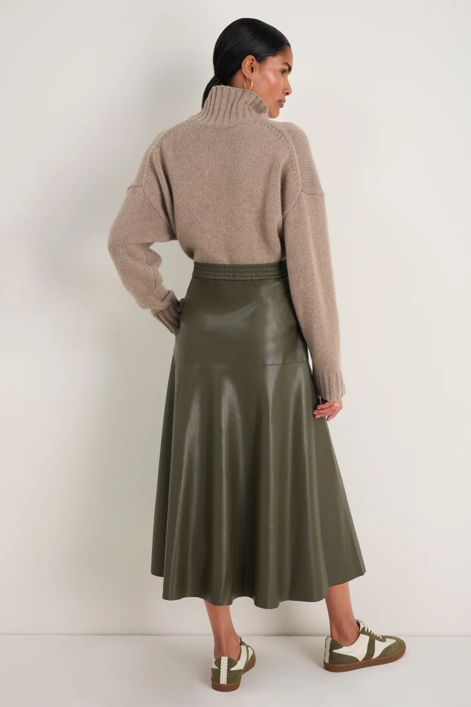 Melina Faux Leather Skirt - Dark Olive - Image 4