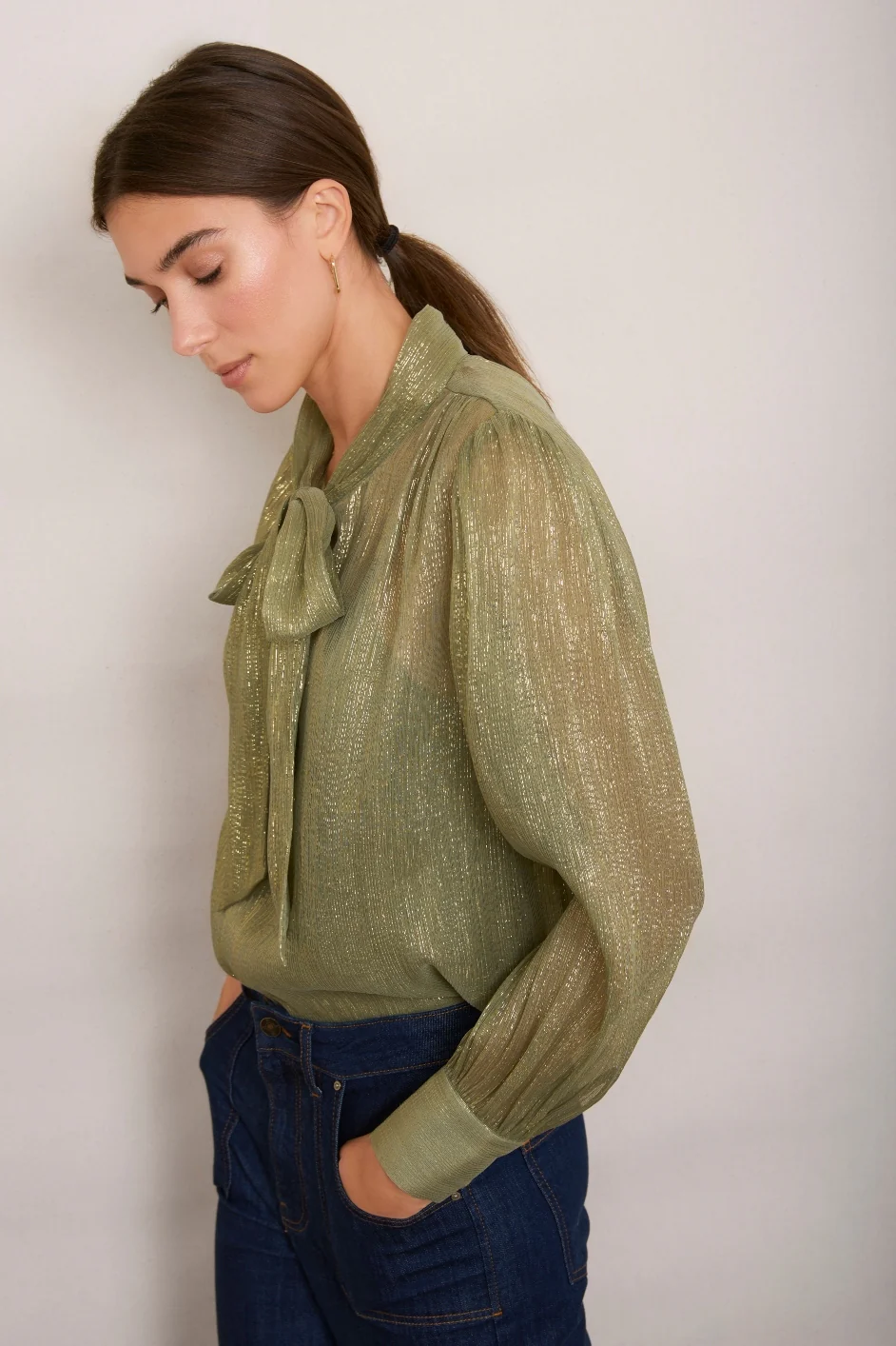 Mila Silk Blend Lame Blouse - Gold Shimmer - Image 2