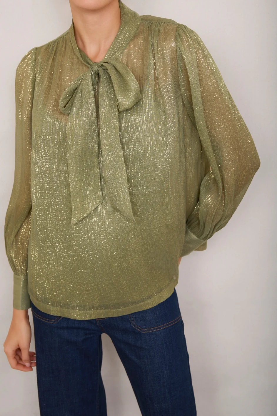Mila Silk Blend Lame Blouse - Gold Shimmer - Image 3