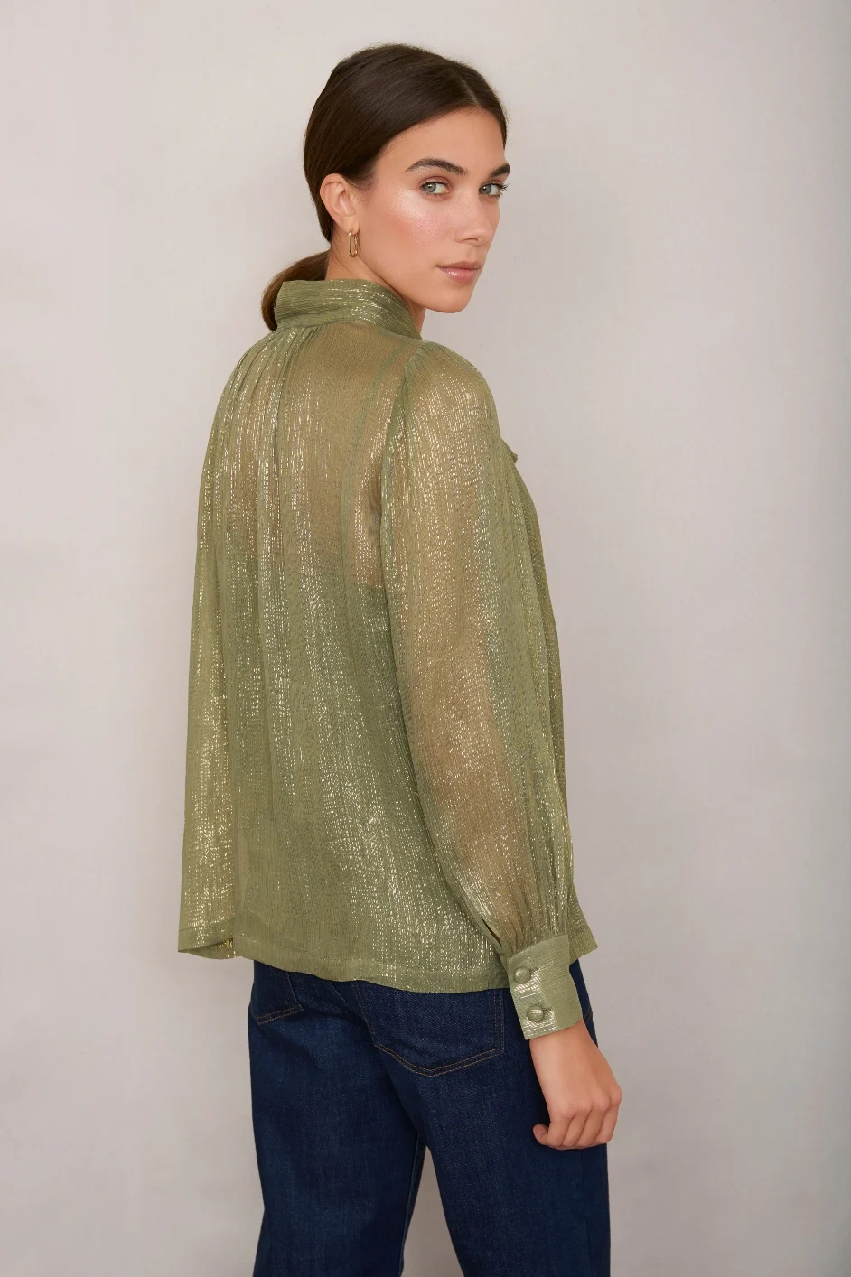 Mila Silk Blend Lame Blouse - Gold Shimmer - Image 4