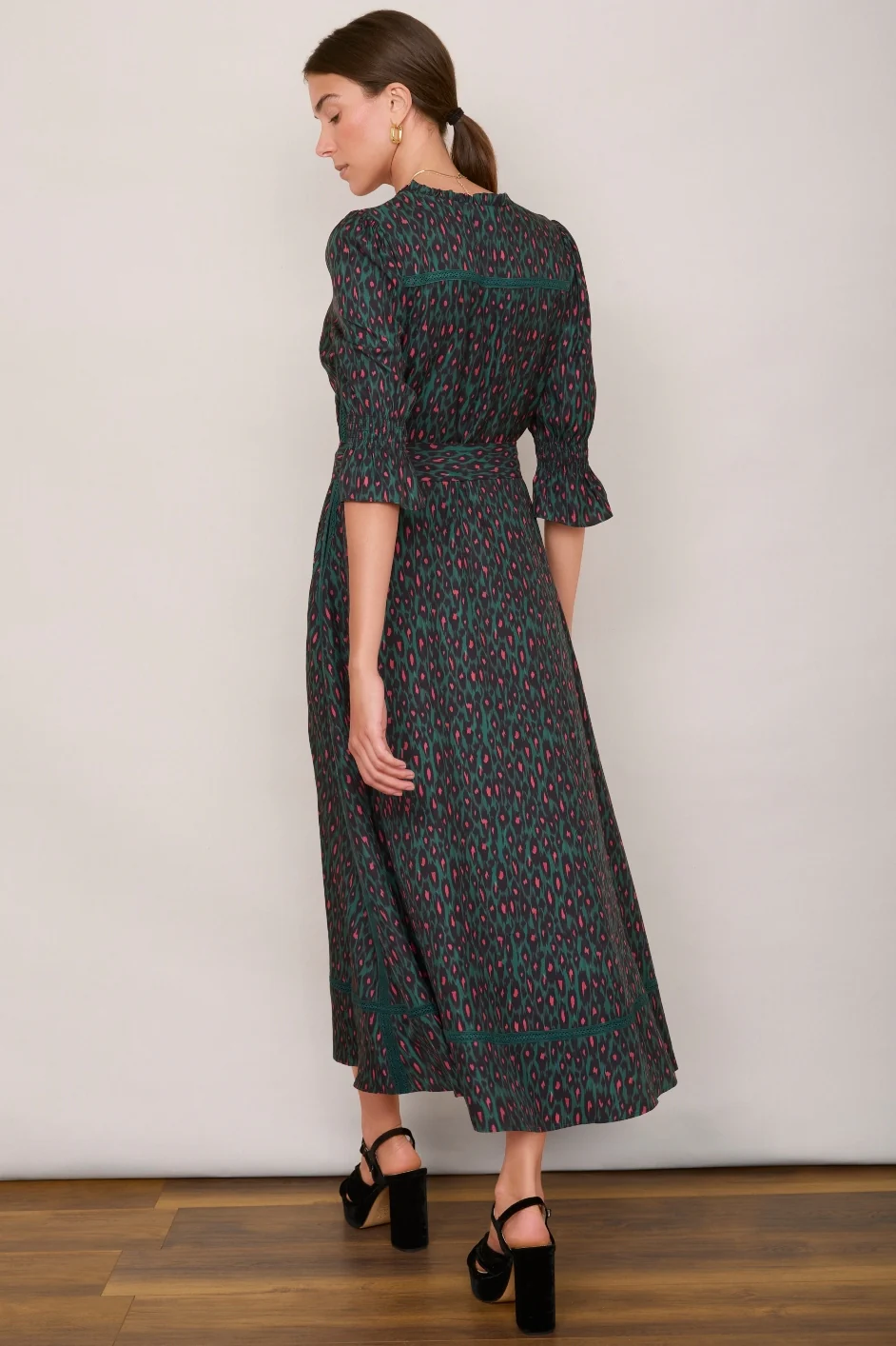Mirabelle Silk Blend Dress - Khaki Pink Leopard - Image 3