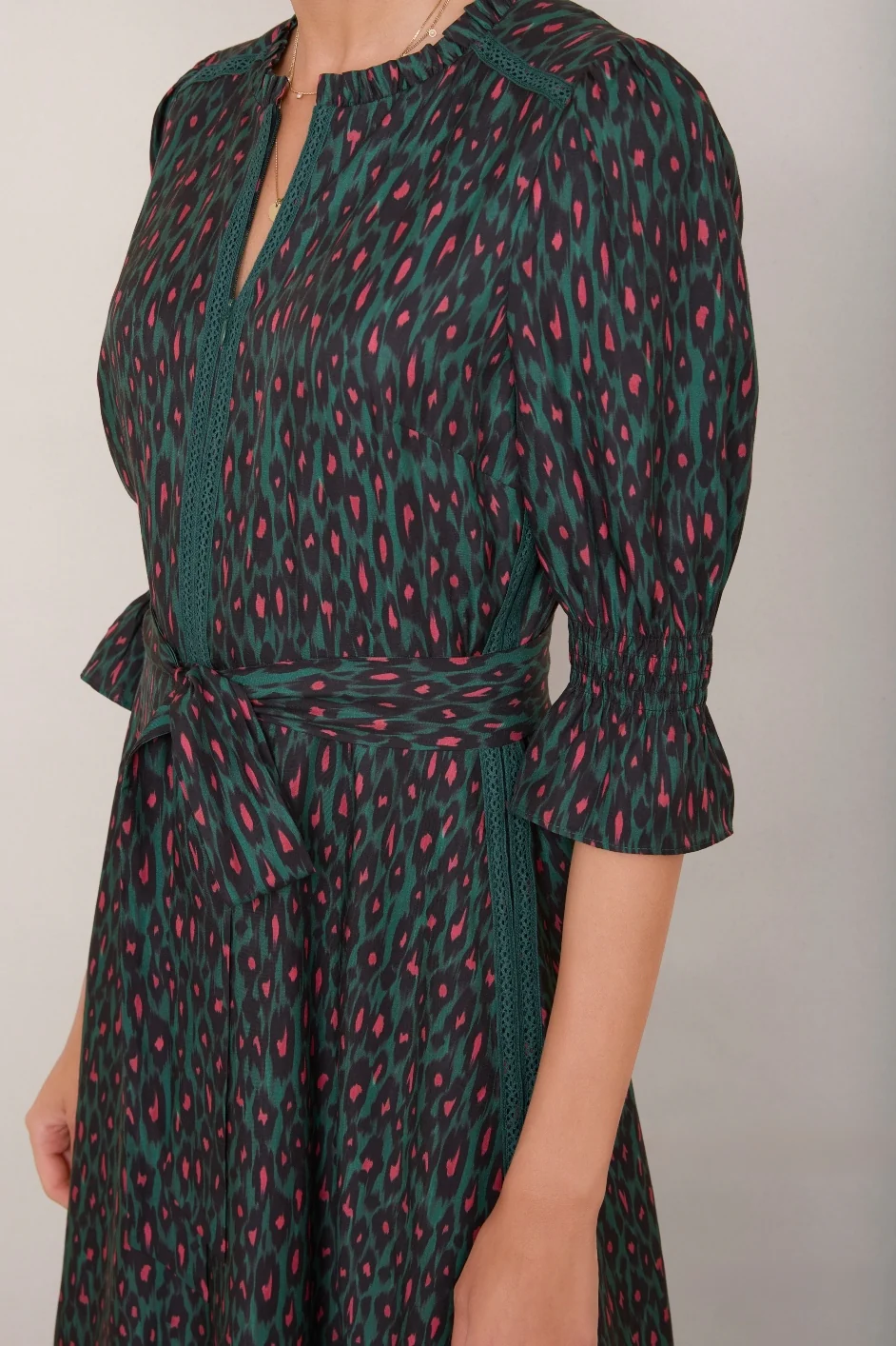 Mirabelle Silk Blend Dress - Khaki Pink Leopard - Image 4
