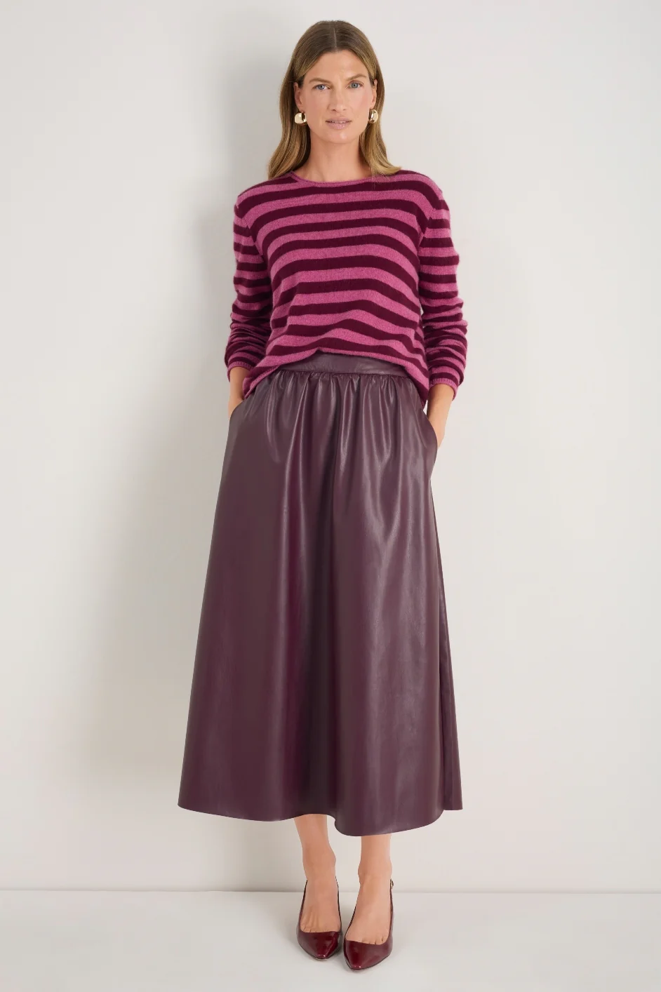 Mollie Faux Leather Skirt - Deep Fig - Image 3