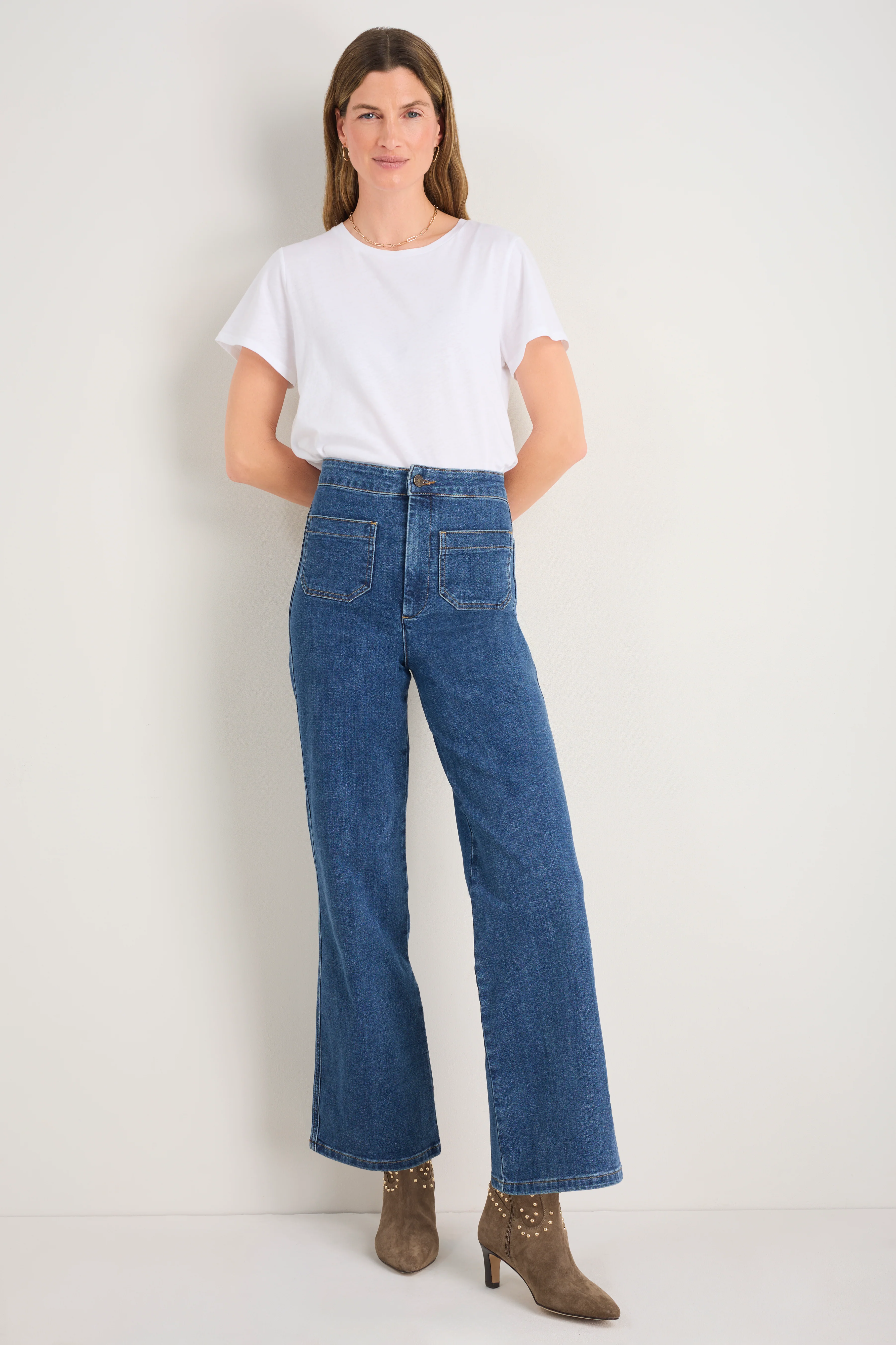 Mollie Patch Pocket Flare Jean - Mid Wash