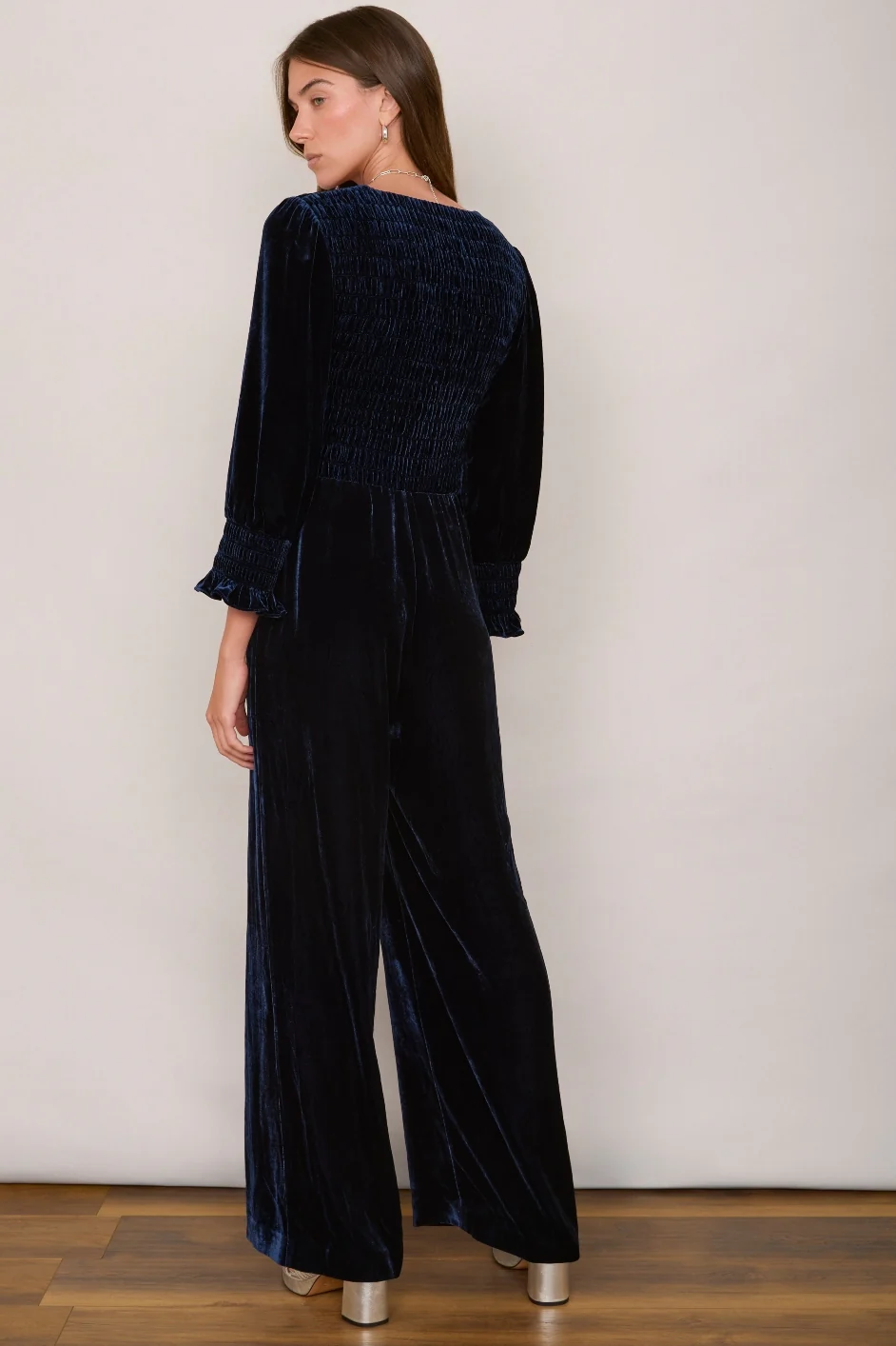 Monique Silk Velvet Jumpsuit - Midnight - Image 3