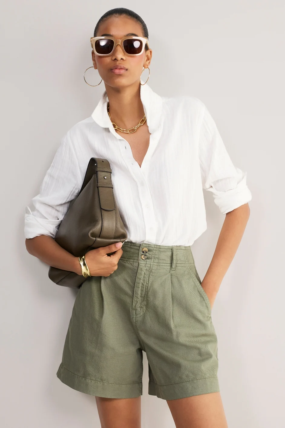 Myla Pleat Front Short - Olivine - Image 4