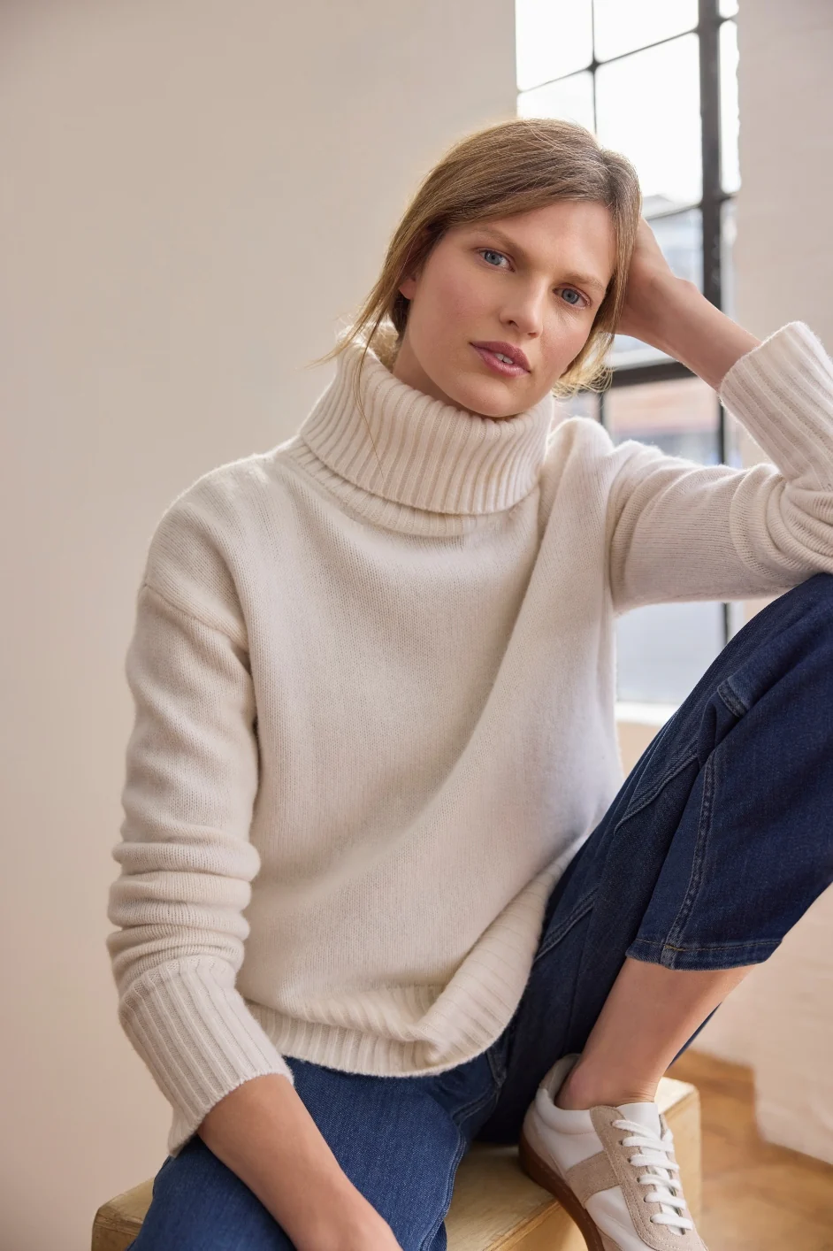 Nadia Funnel Neck Jumper - Ivory - Image 4