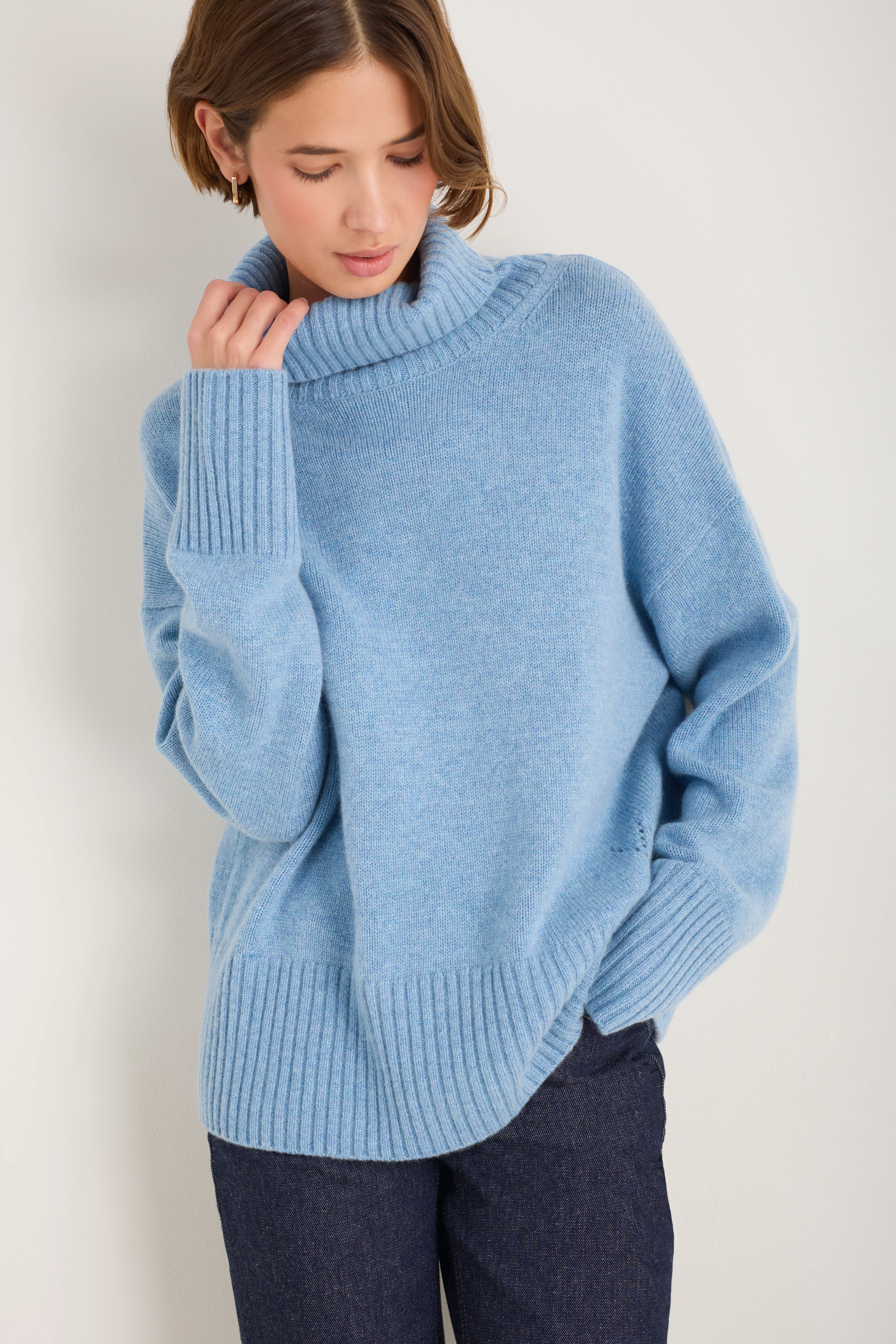 Nelly Roll Neck Jumper - Denim Blue Melange - Image 3