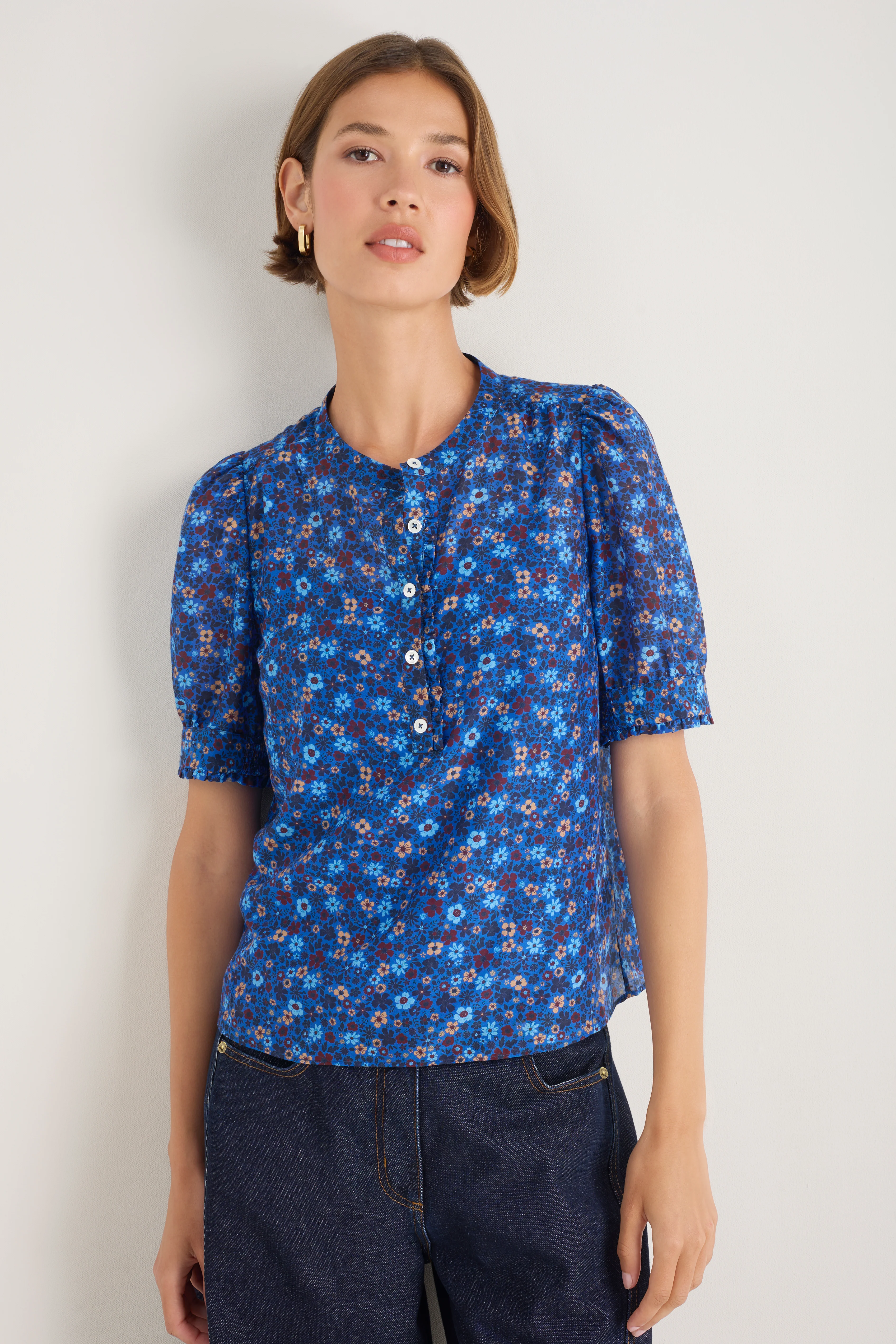 Noah Silk Blend Blouse - Cobalt Retro Ditsy - Image 4