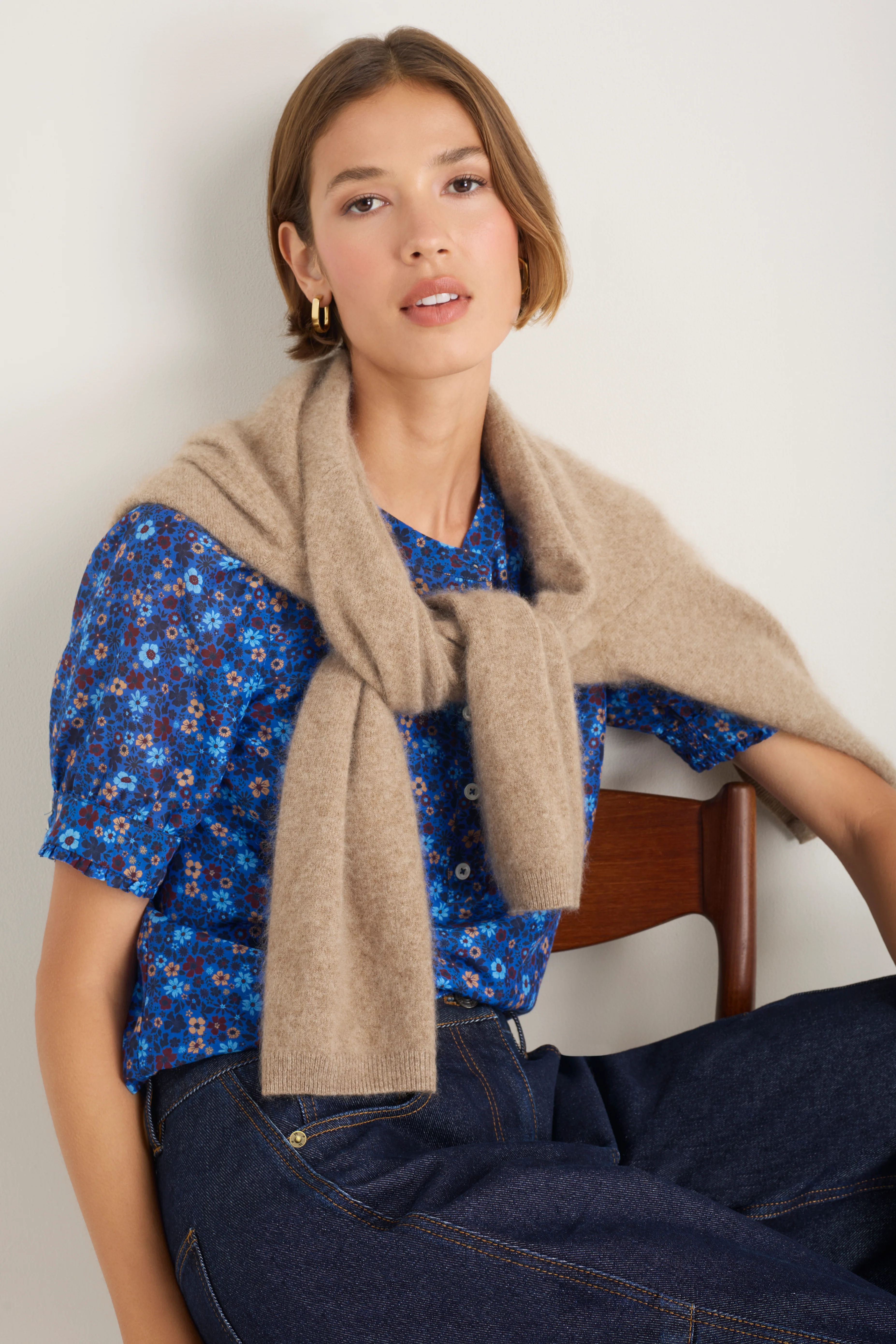 Noah Silk Blend Blouse - Cobalt Retro Ditsy - Image 5