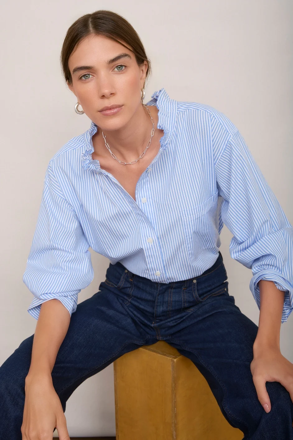 Odette Blouse - Blue/Ivory - Image 5