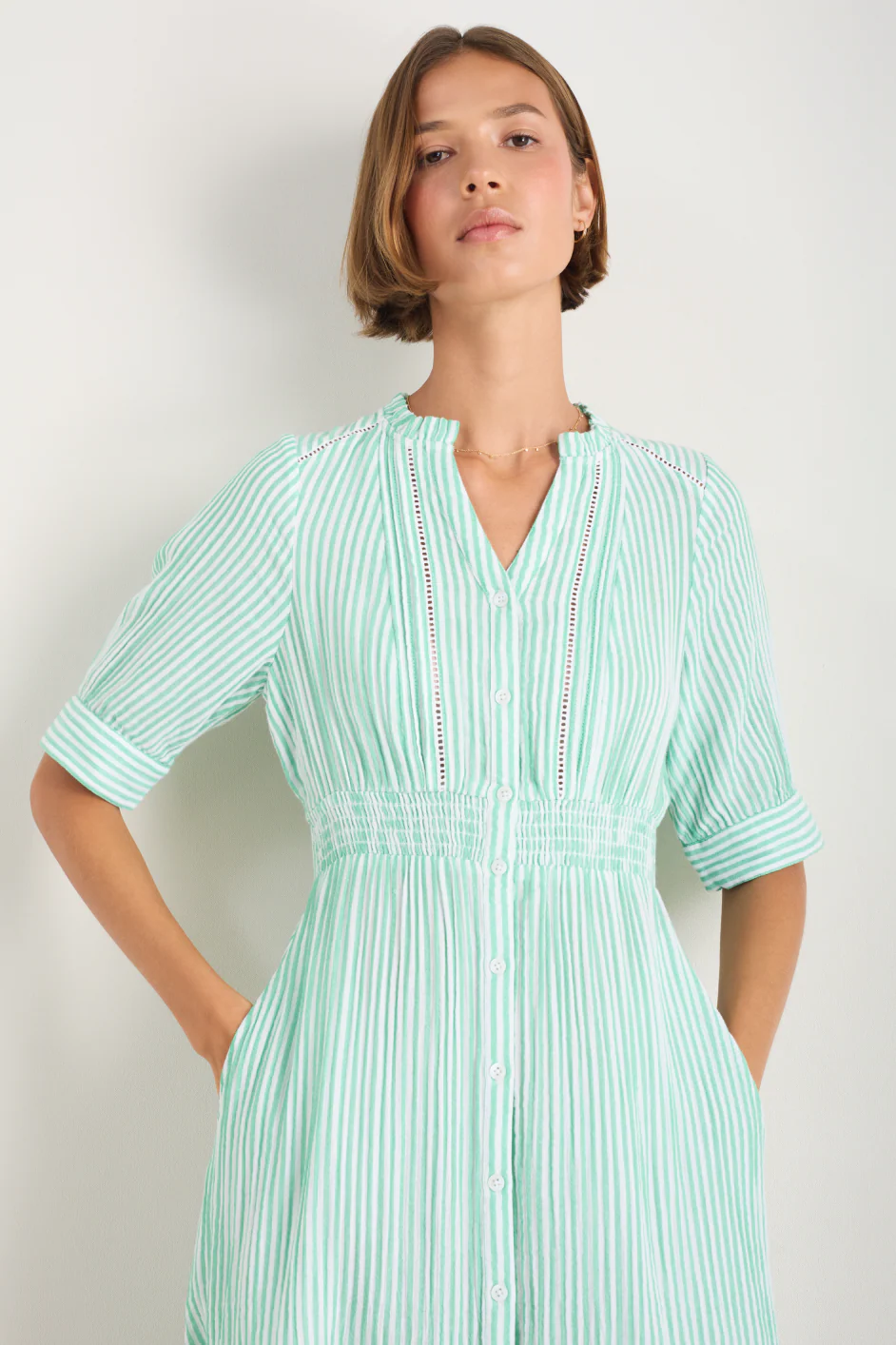Otti Midi Dress - Jade Green/White Stripe - Image 2