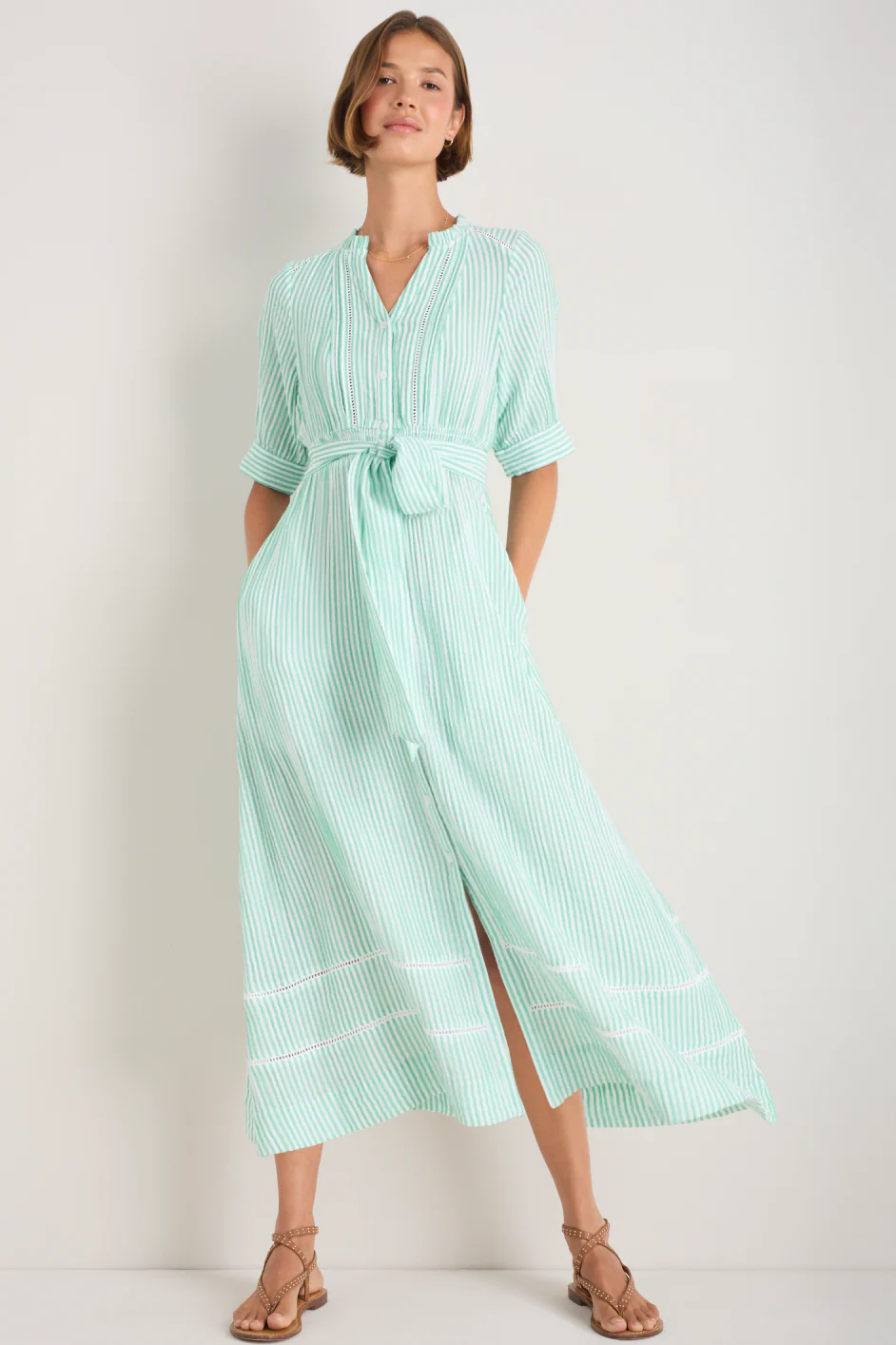 Otti Midi Dress - Jade Green/White Stripe - Image 5