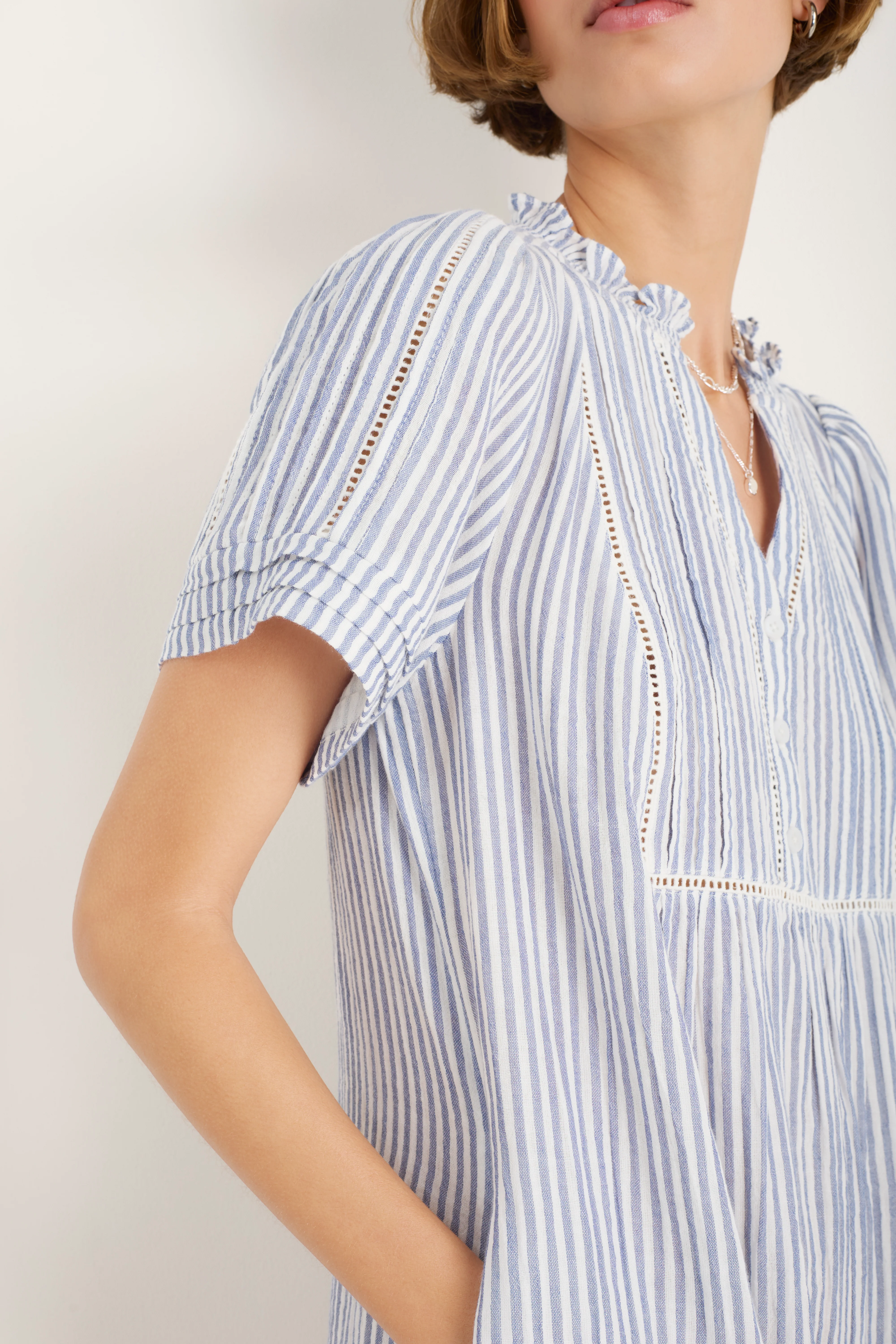 Otti Short Dress - Blue/Ivory Stripe - Image 4