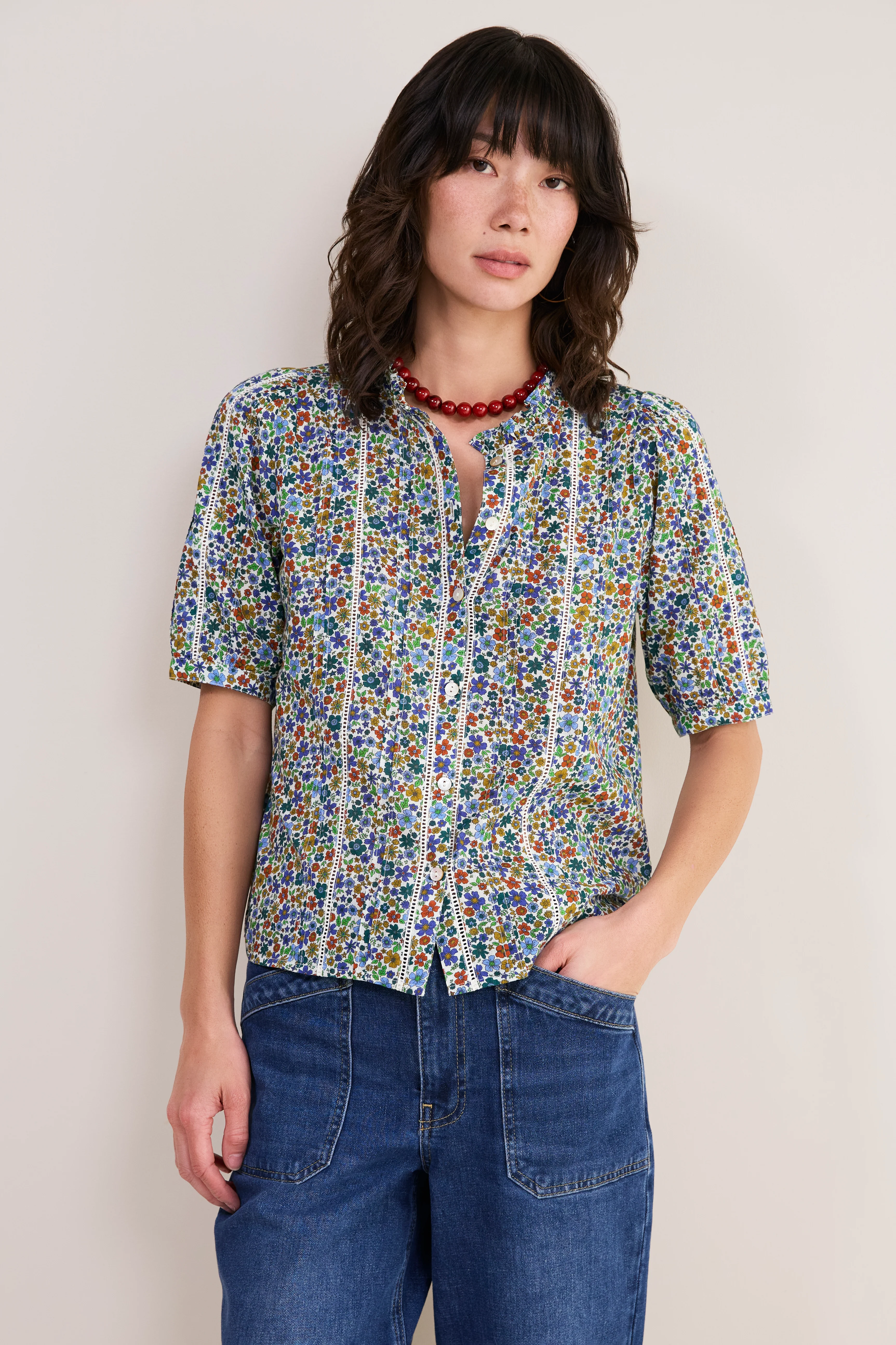 Pansy Pintuck Blouse - Multi Meadow Garden - Image 3