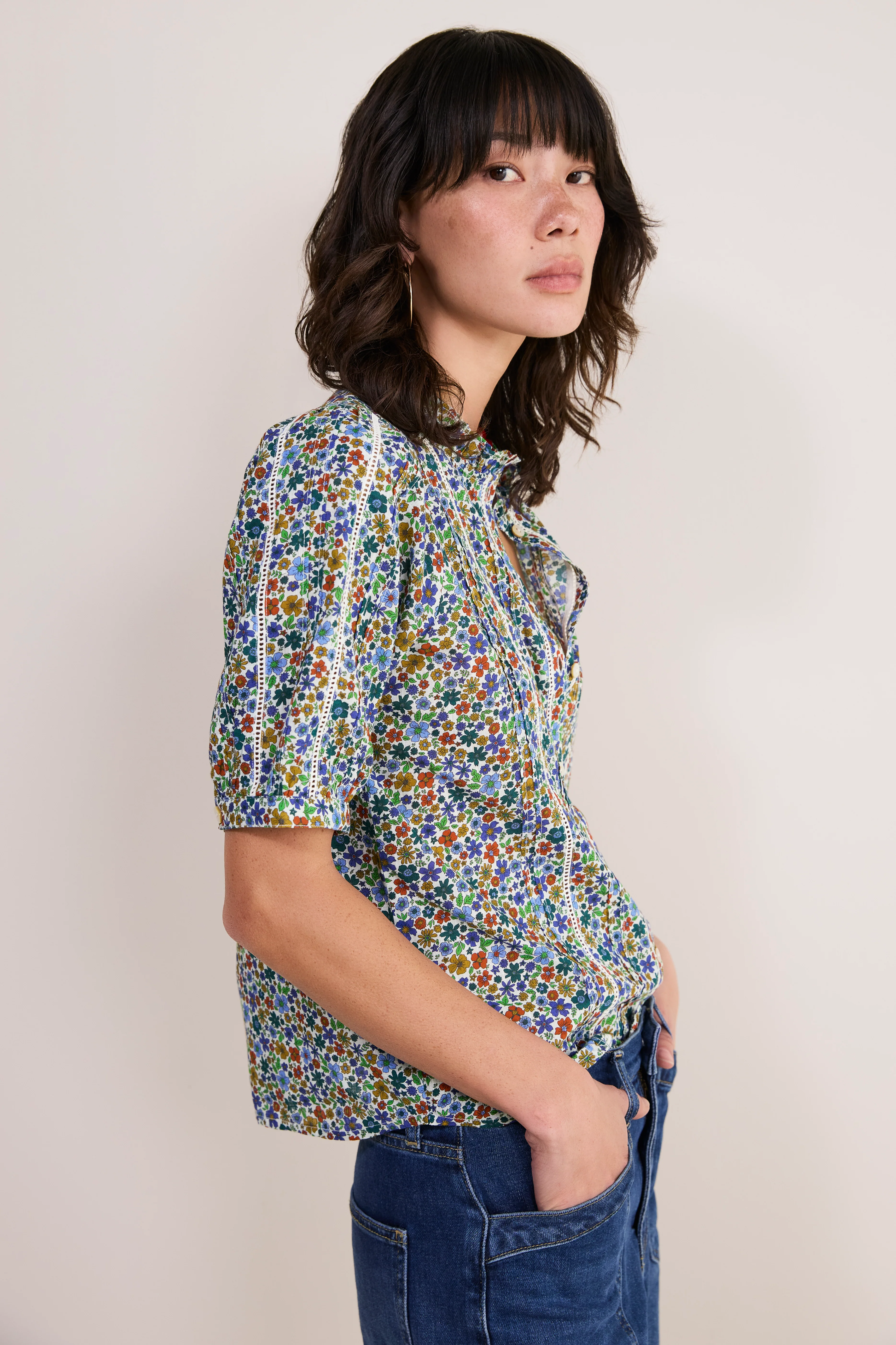 Pansy Pintuck Blouse - Multi Meadow Garden - Image 5