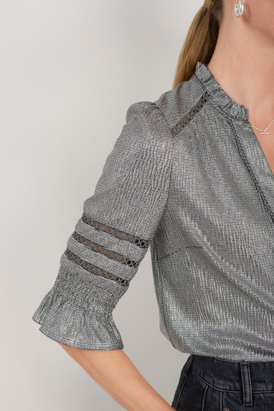 Parker Metallic Blouse - Pewter - Image 4