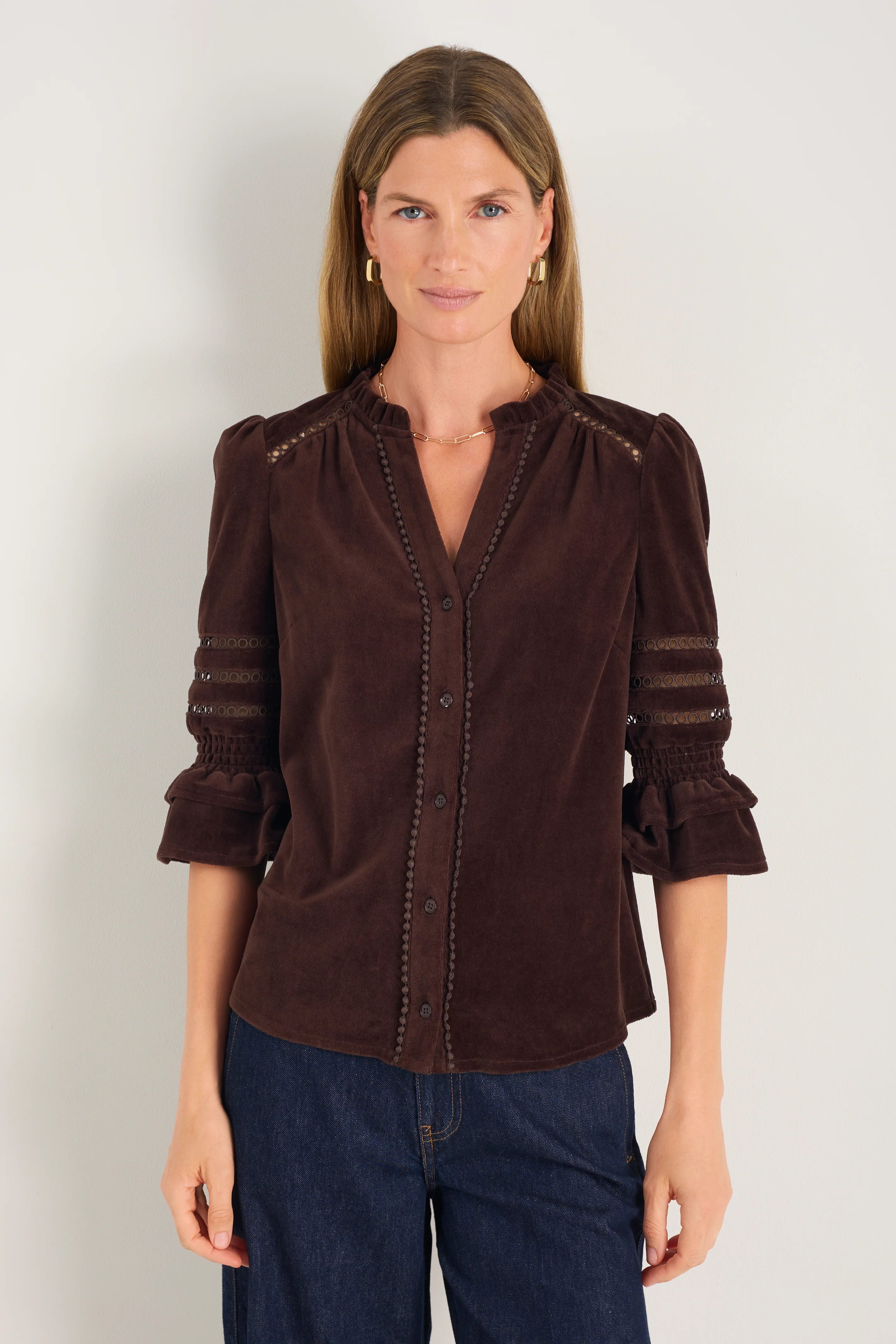 Parker Velour Blouse - Cappuccino - Image 5