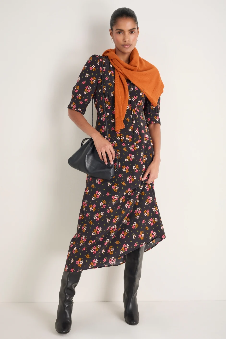 Paulina Silk Dress - Black Spaced Floral - Image 4