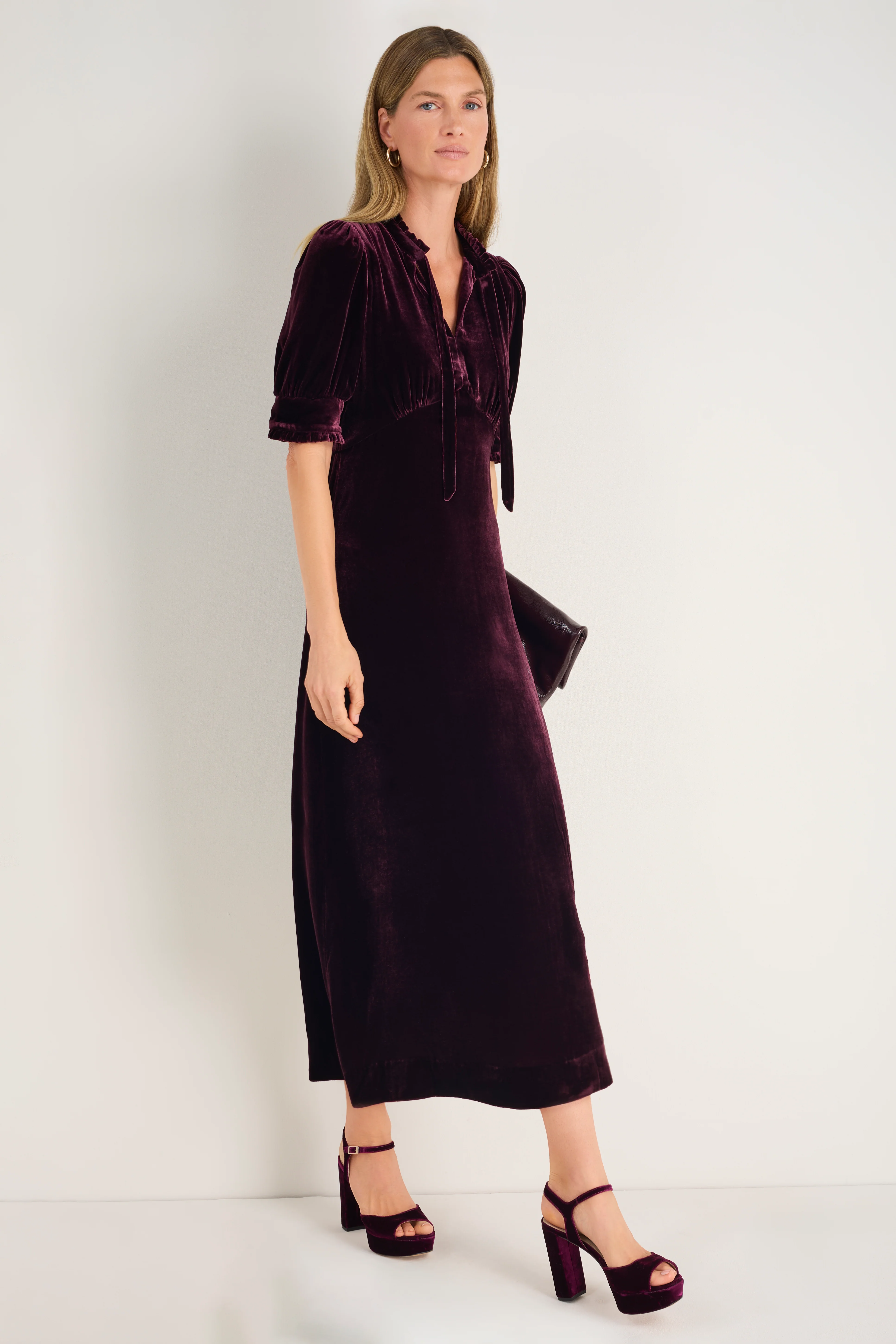 Paulina Silk Velvet Dress - Deep Fig - Image 4