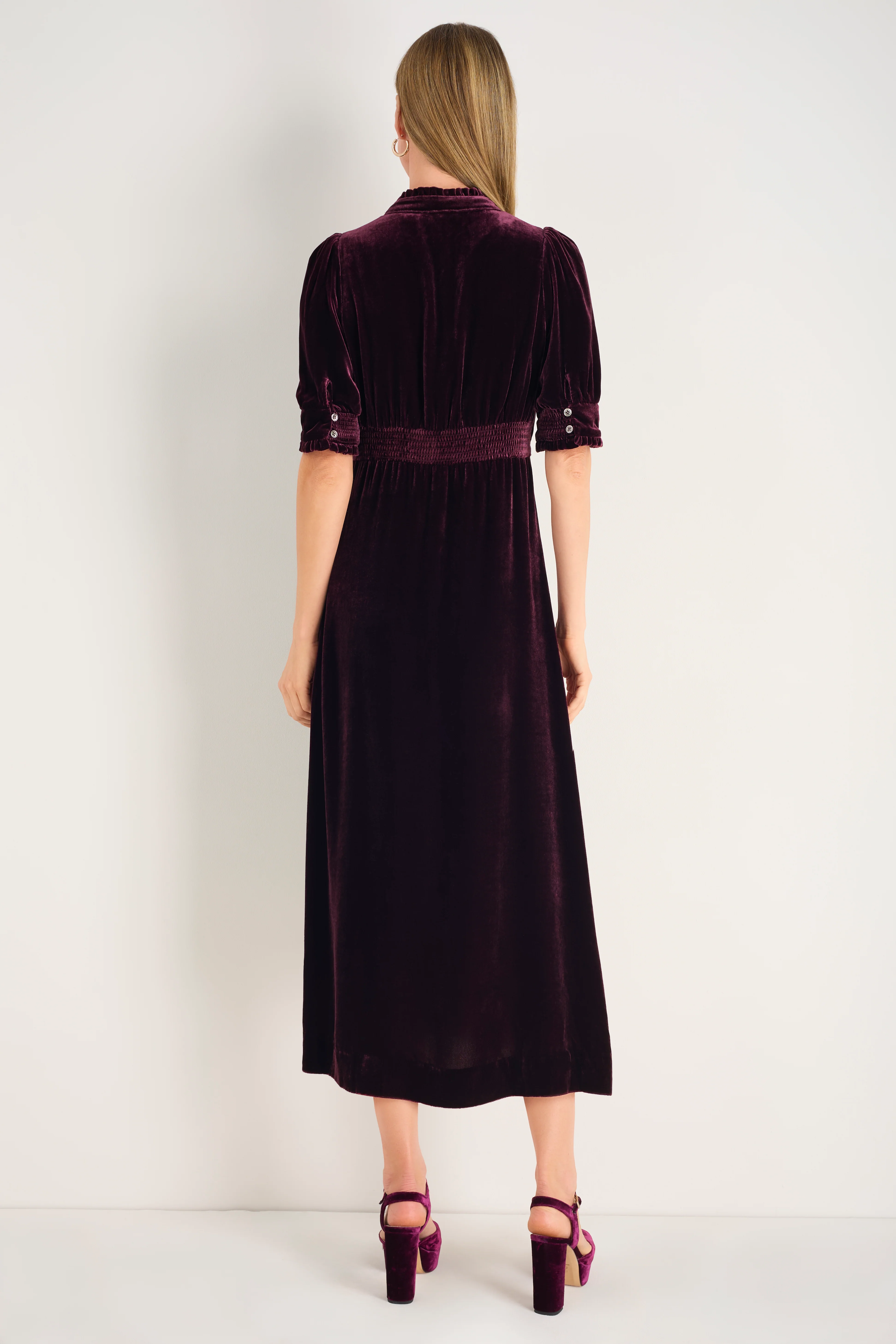 Paulina Silk Velvet Dress - Deep Fig - Image 5