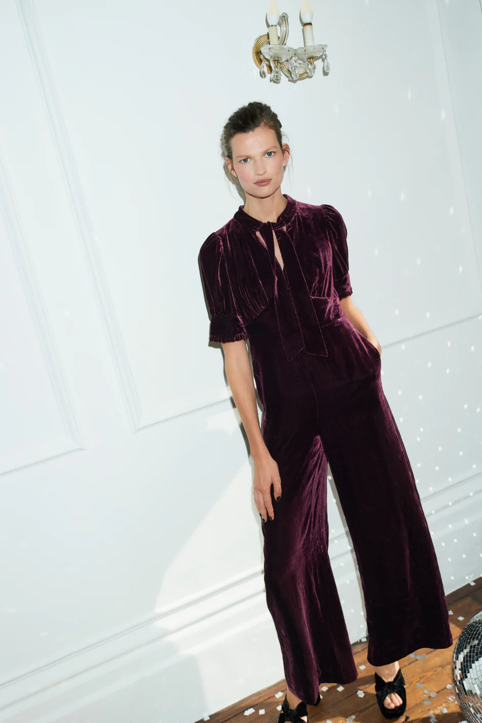 Paulina Silk Velvet Jumpsuit - Deep Plum - Image 3