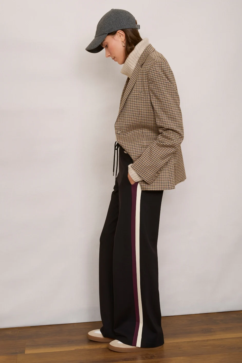 Penny Ponte Wide Leg Trouser - Black/Plum Stripe - Image 3
