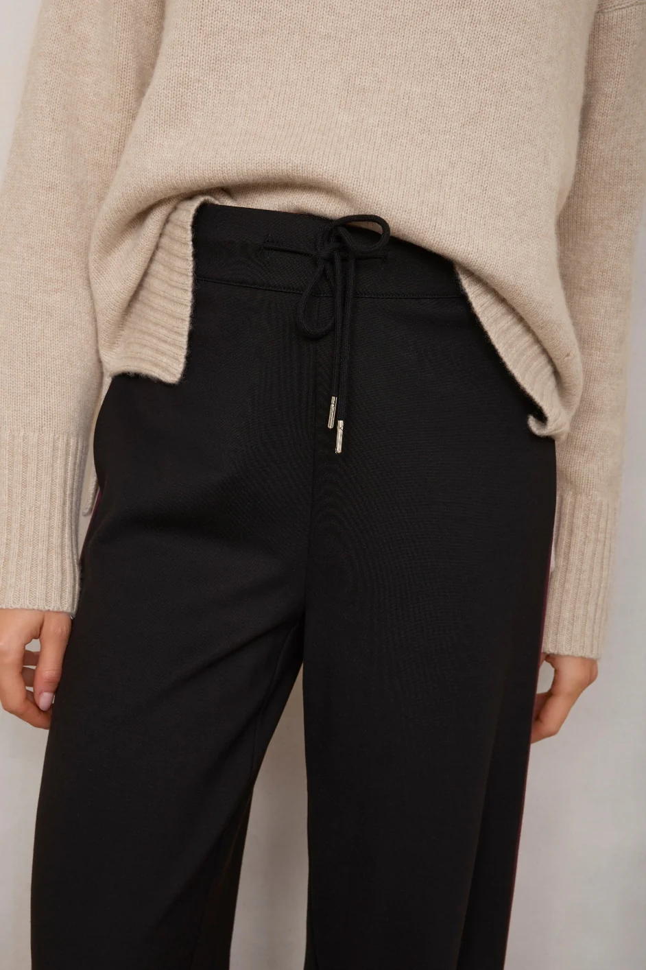 Penny Ponte Wide Leg Trouser - Black/Plum Stripe - Image 4